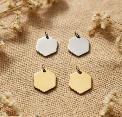 Geometric Pendant In Titanium Steel With PVD Coated Gold Plating Process, Polished Finish, Commute Style Jewelry Accessories