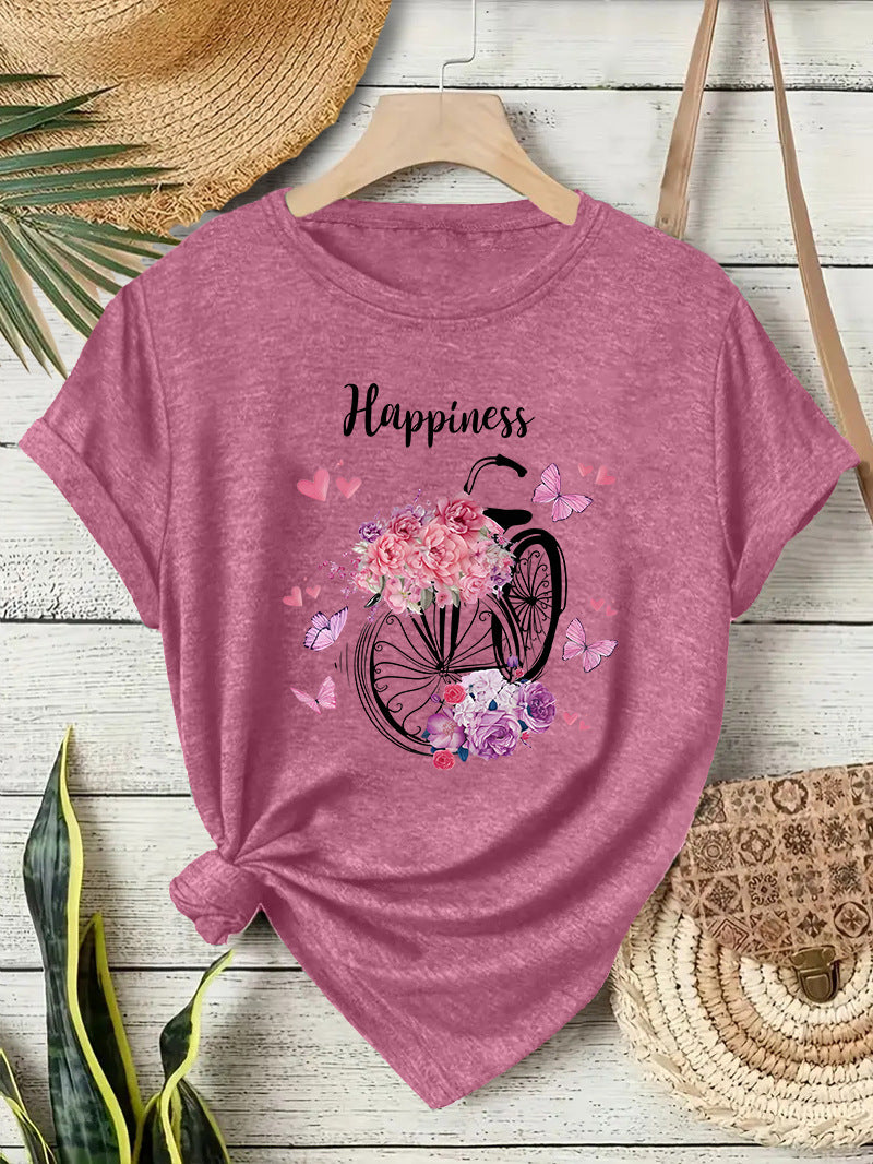 Casual Flowers T-shirt With Short Sleeve In Cotton Featuring Printing