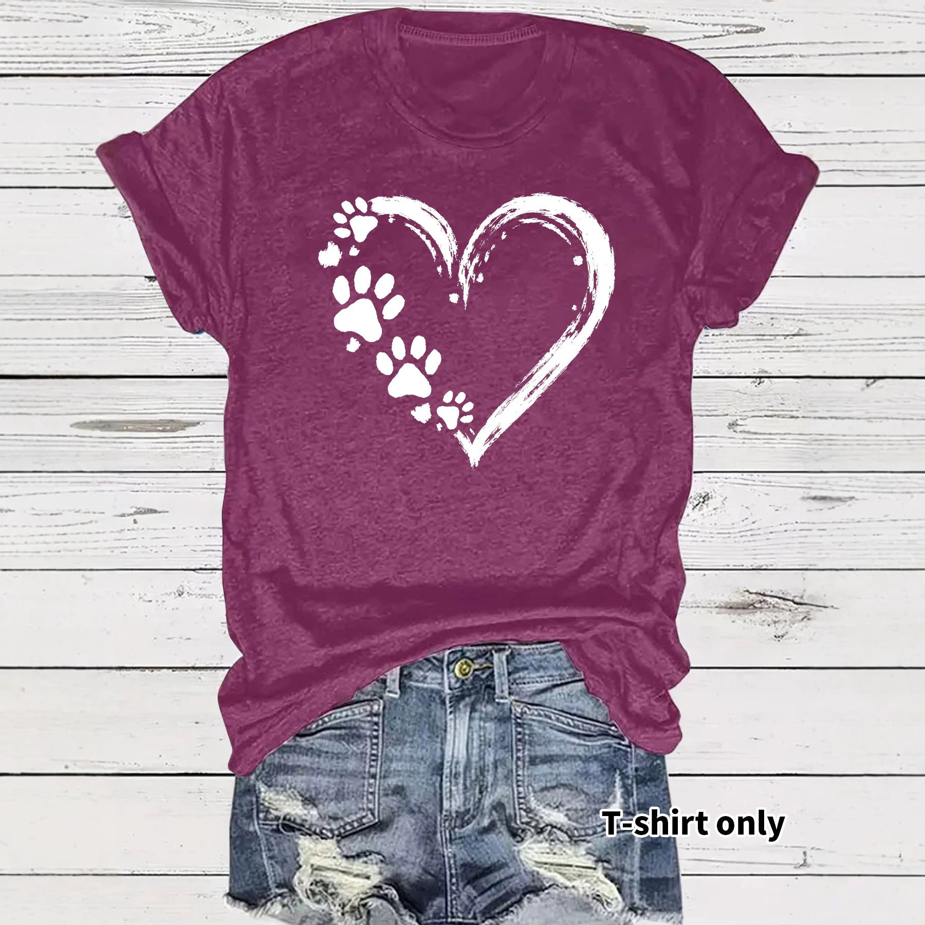 Heart Shape Casual Short Sleeve T-shirt In Cotton With Printing