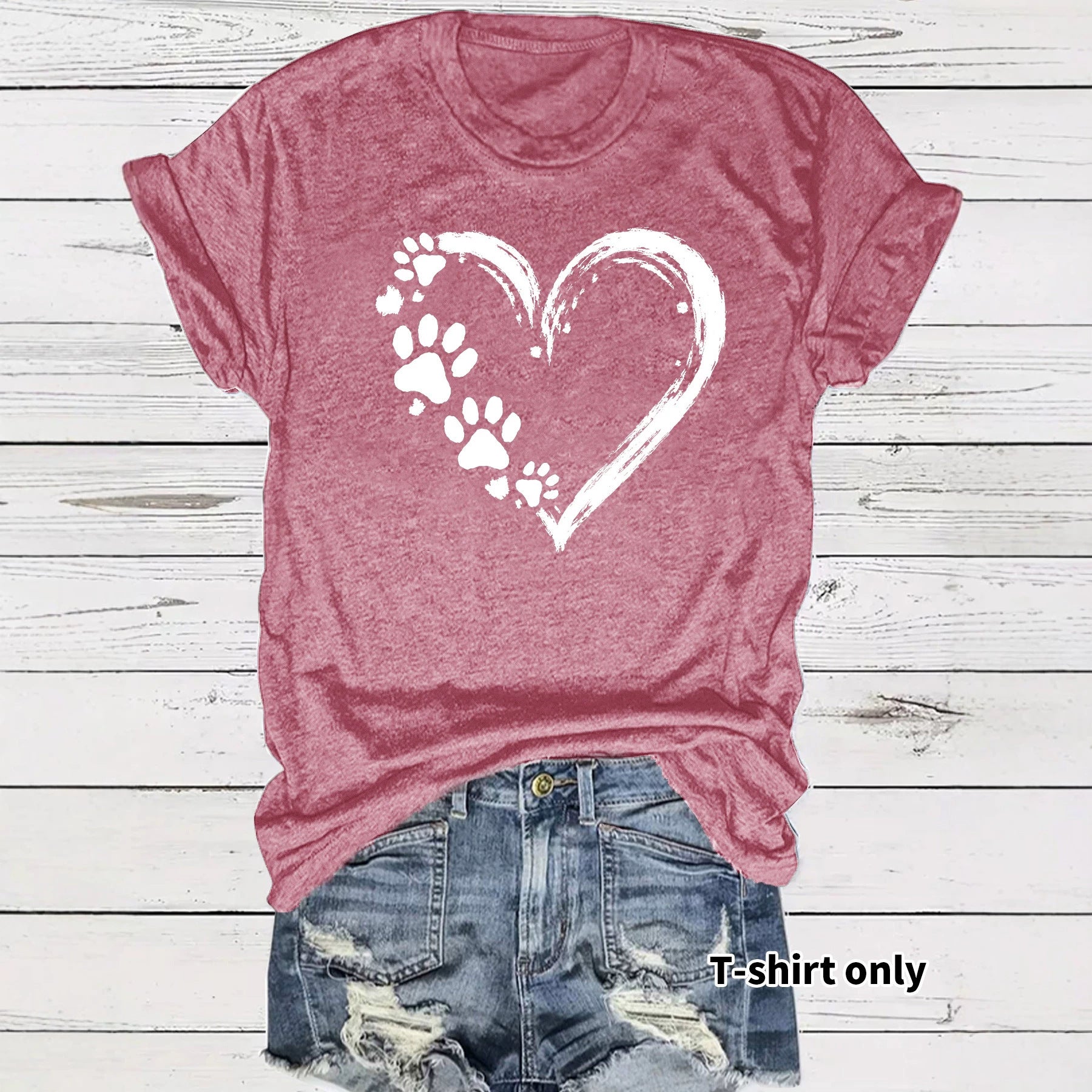 Heart Shape Casual Short Sleeve T-shirt In Cotton With Printing