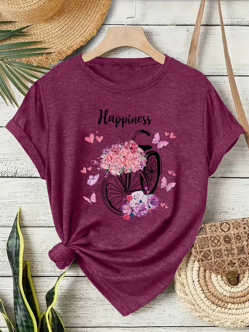 Casual Flowers T-shirt With Short Sleeve In Cotton Featuring Printing