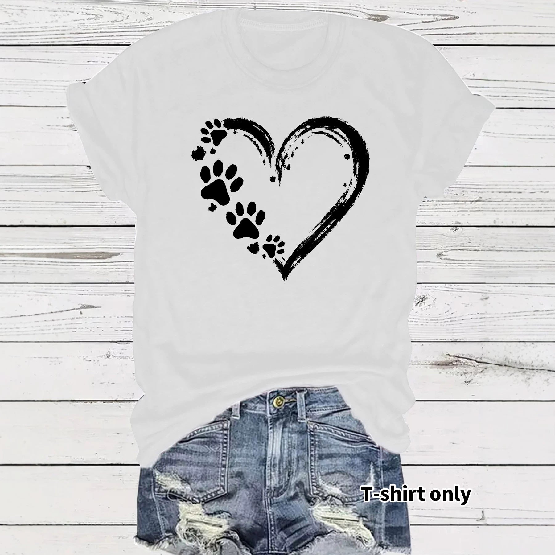 Heart Shape Casual Short Sleeve T-shirt In Cotton With Printing