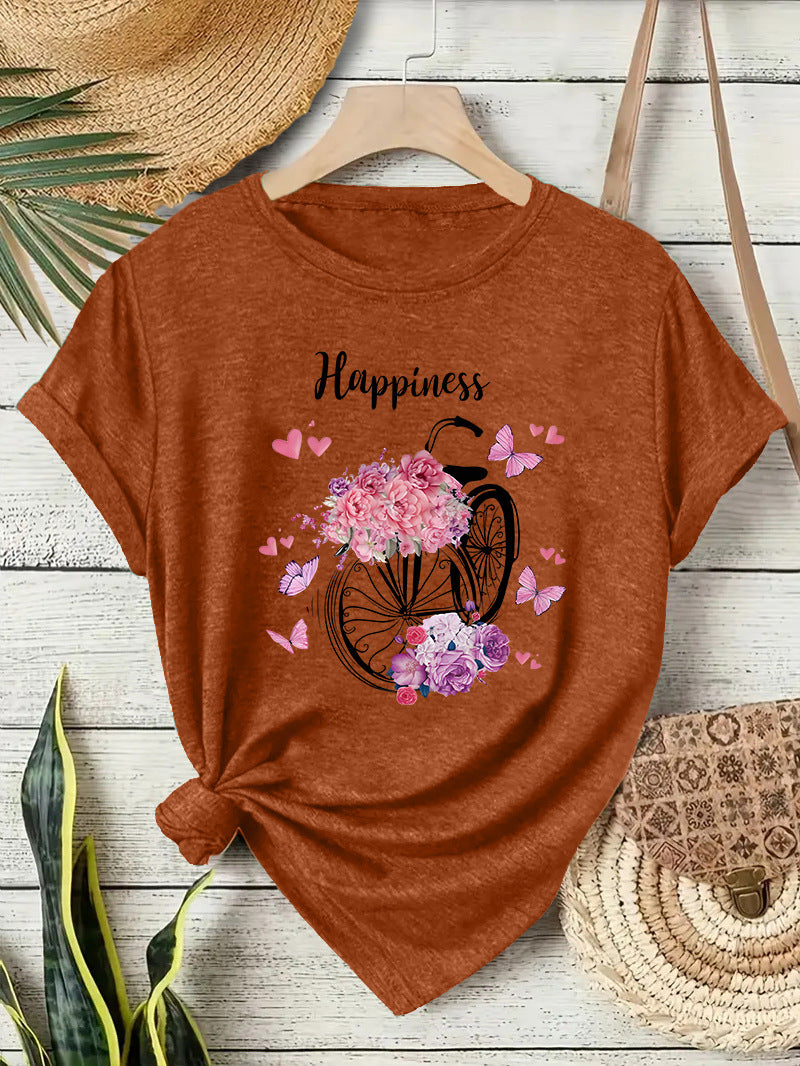 Casual Flowers T-shirt With Short Sleeve In Cotton Featuring Printing