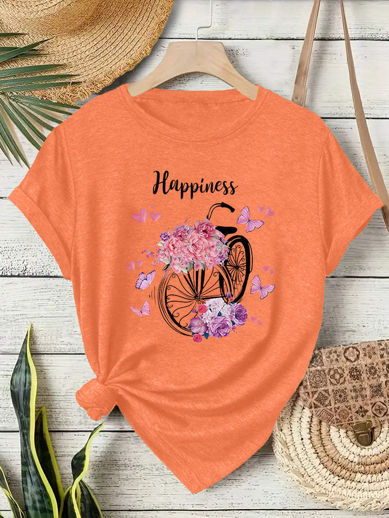 Casual Flowers T-shirt With Short Sleeve In Cotton Featuring Printing
