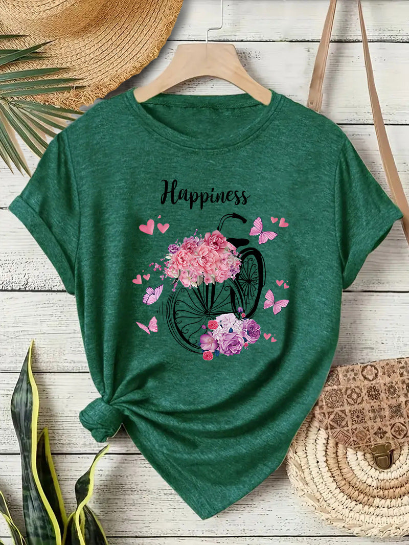 Casual Flowers T-shirt With Short Sleeve In Cotton Featuring Printing