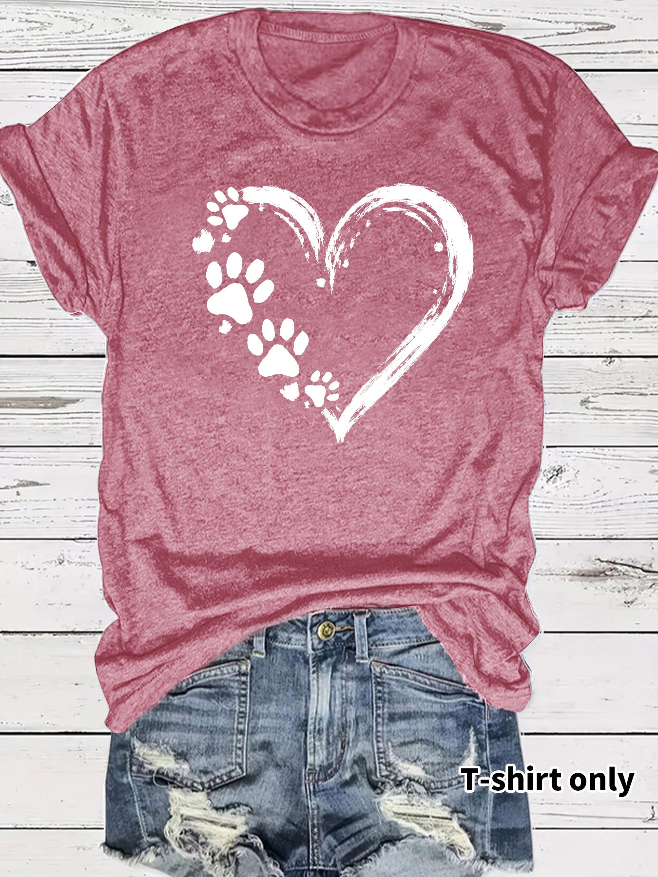 Heart Shape Casual Short Sleeve T-shirt In Cotton With Printing
