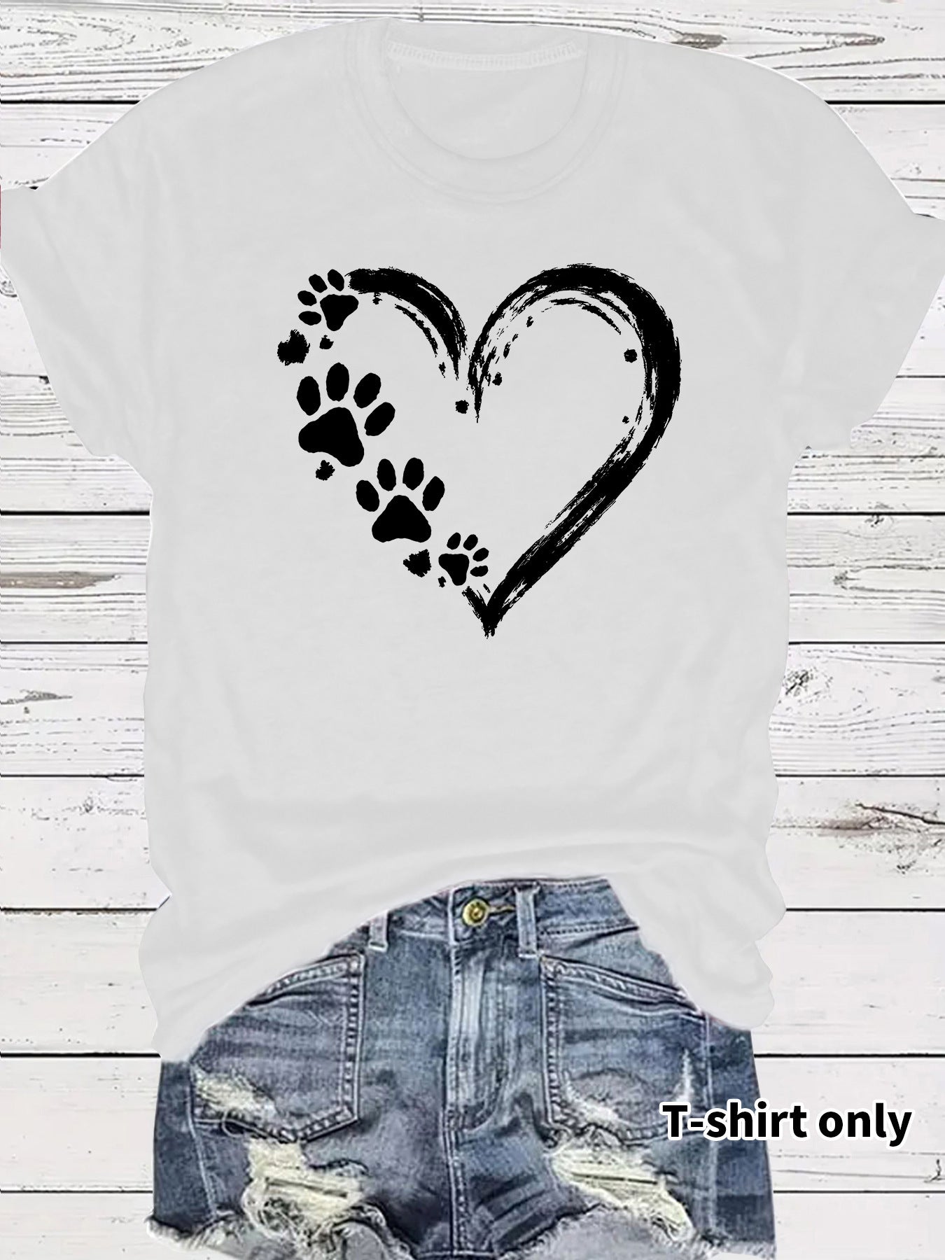 Heart Shape Casual Short Sleeve T-shirt In Cotton With Printing