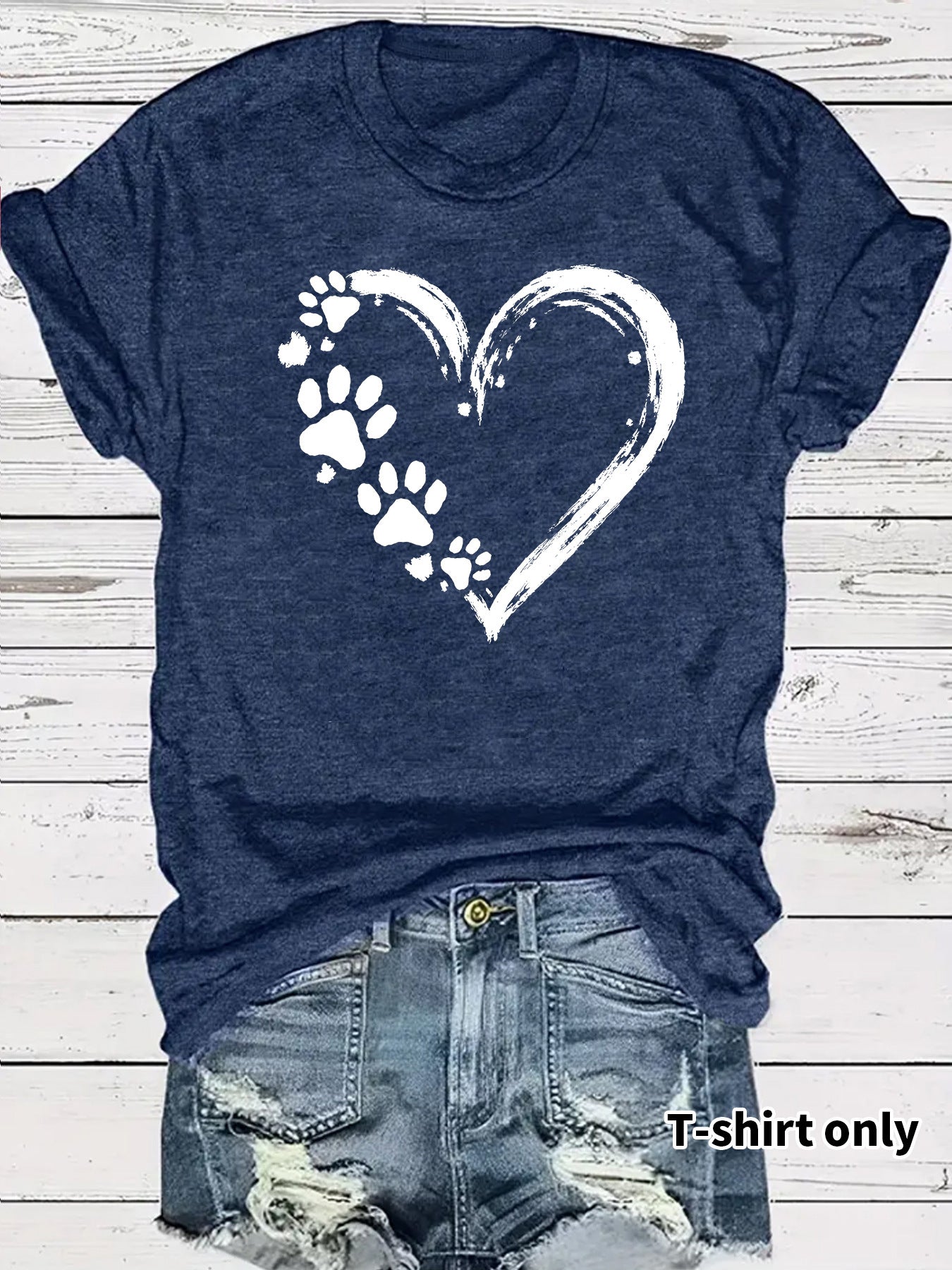 Heart Shape Casual Short Sleeve T-shirt In Cotton With Printing