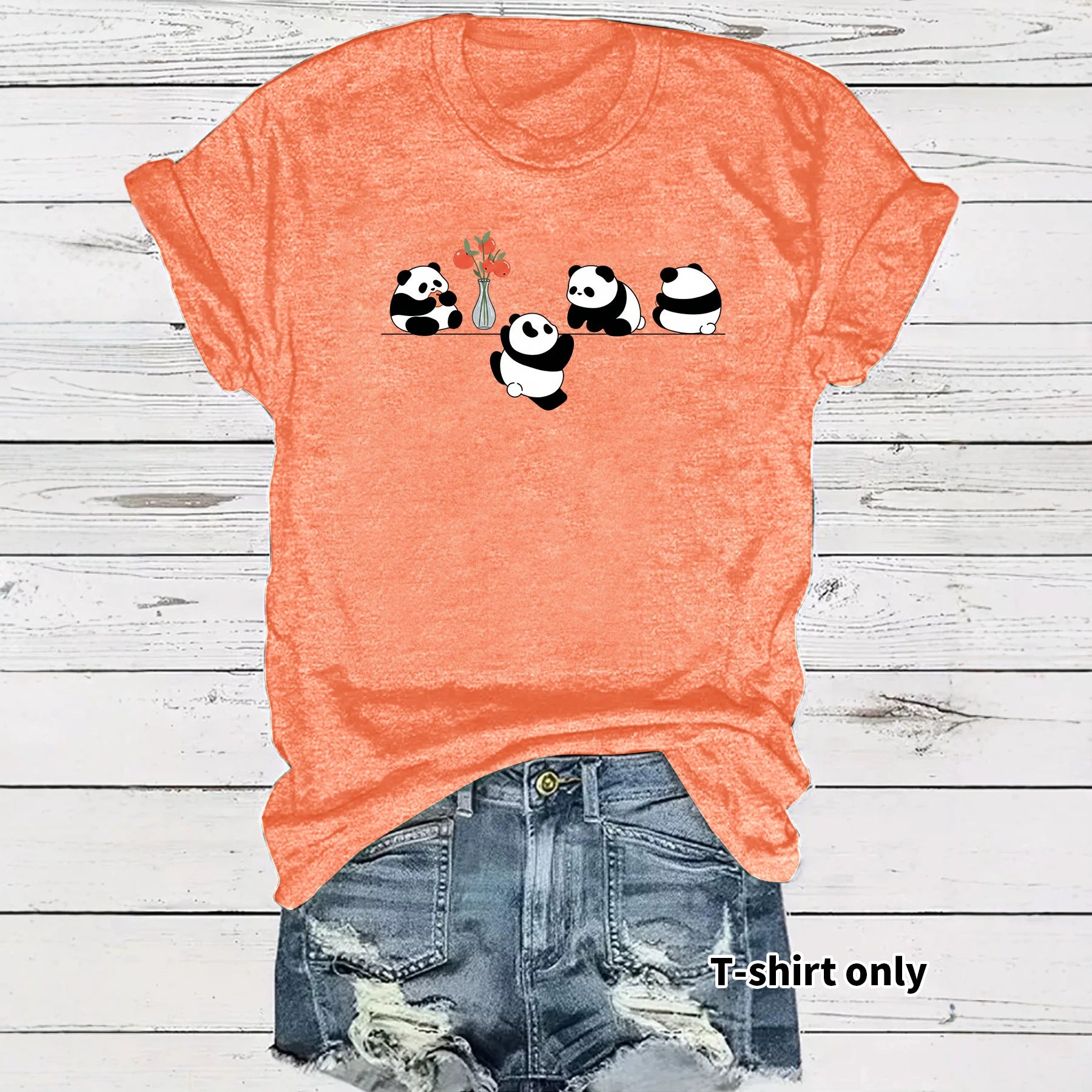 Panda Casual Short Sleeve T-shirt In Cotton Featuring Printing Design