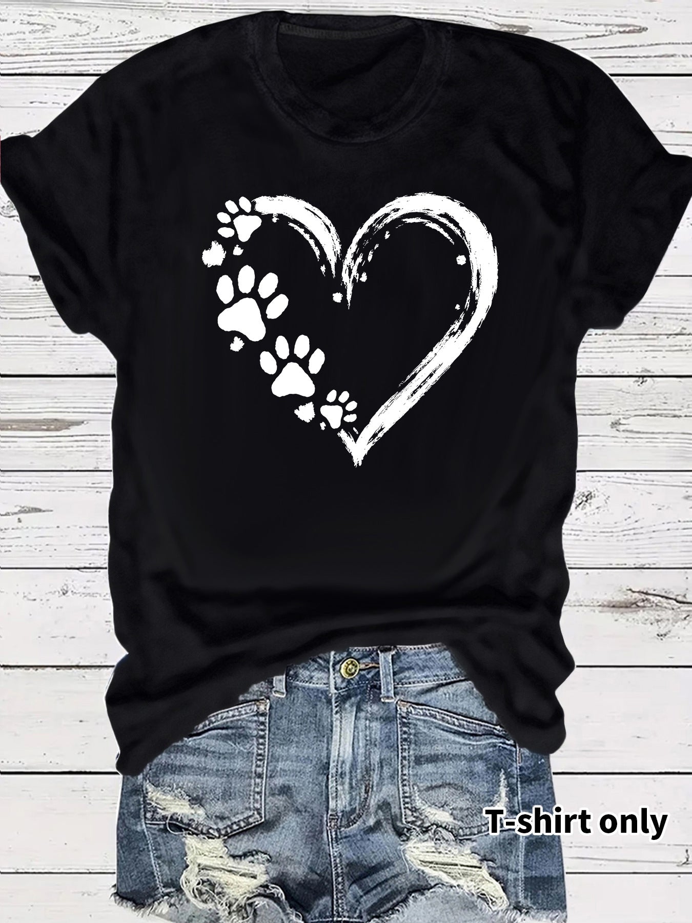 Heart Shape Casual Short Sleeve T-shirt In Cotton With Printing