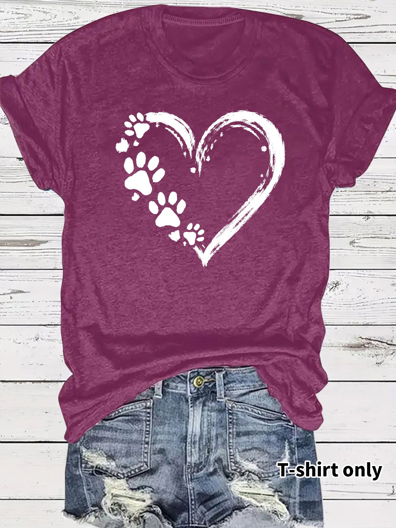 Heart Shape Casual Short Sleeve T-shirt In Cotton With Printing
