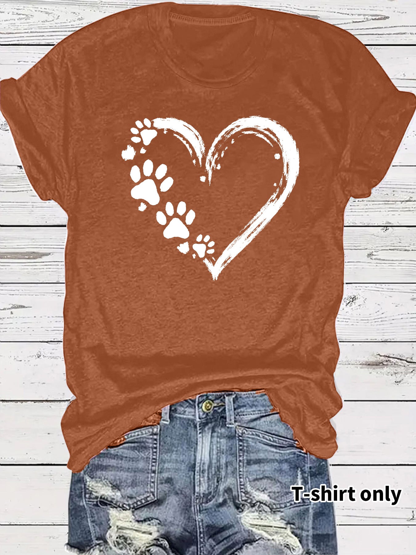 Heart Shape Casual Short Sleeve T-shirt In Cotton With Printing