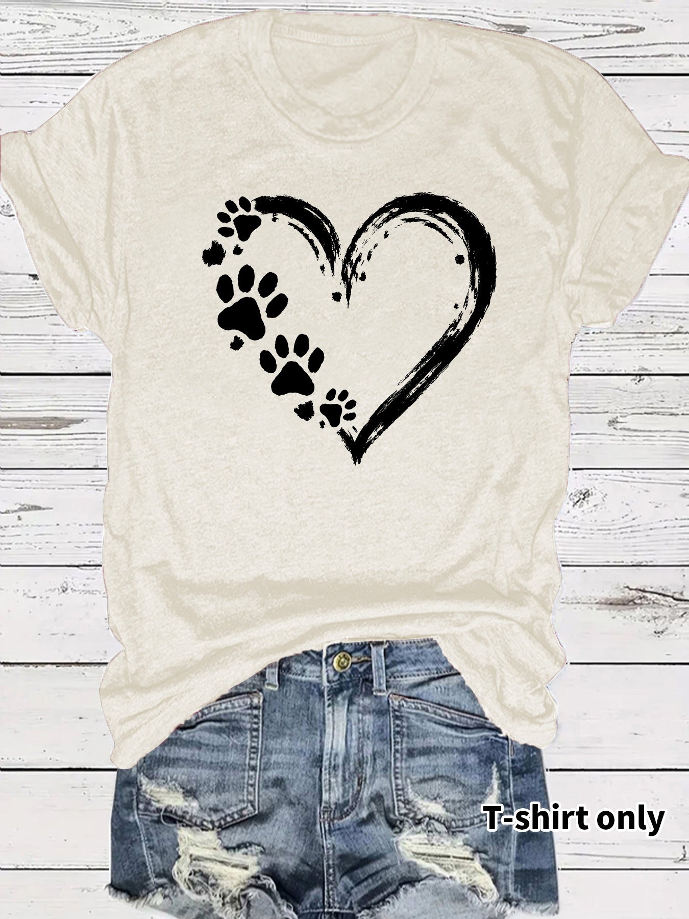 Heart Shape Casual Short Sleeve T-shirt In Cotton With Printing
