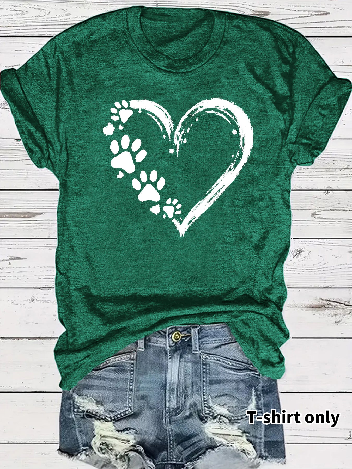 Heart Shape Casual Short Sleeve T-shirt In Cotton With Printing