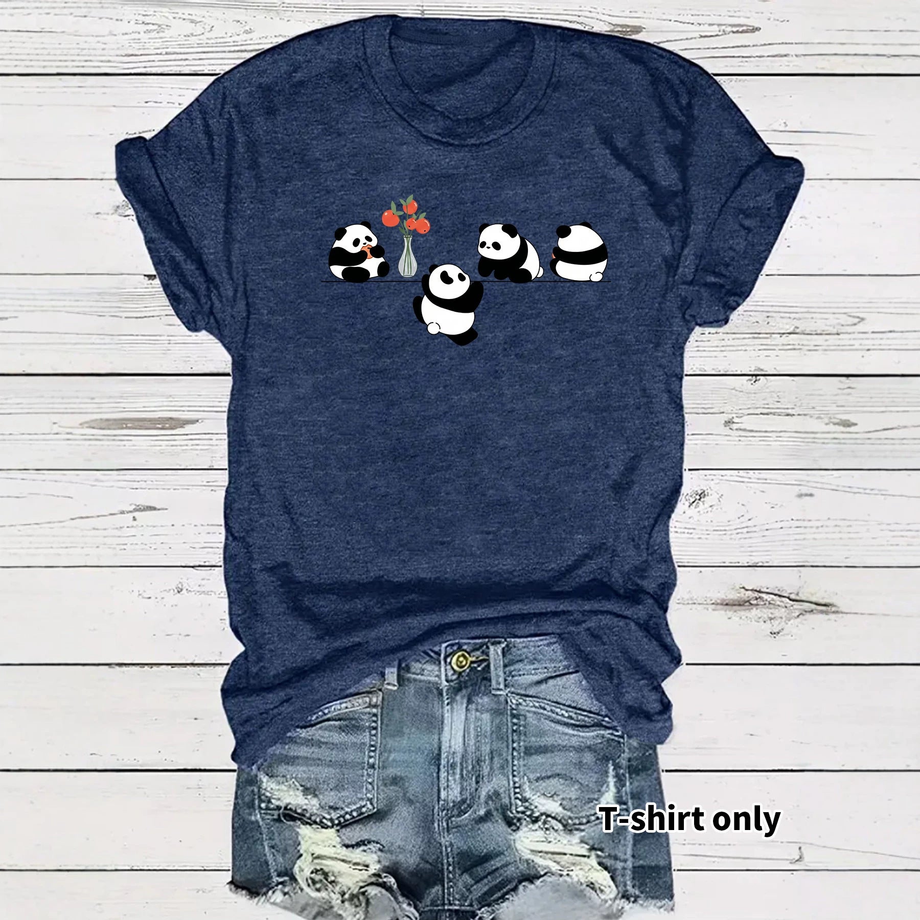 Panda Casual Short Sleeve T-shirt In Cotton Featuring Printing Design