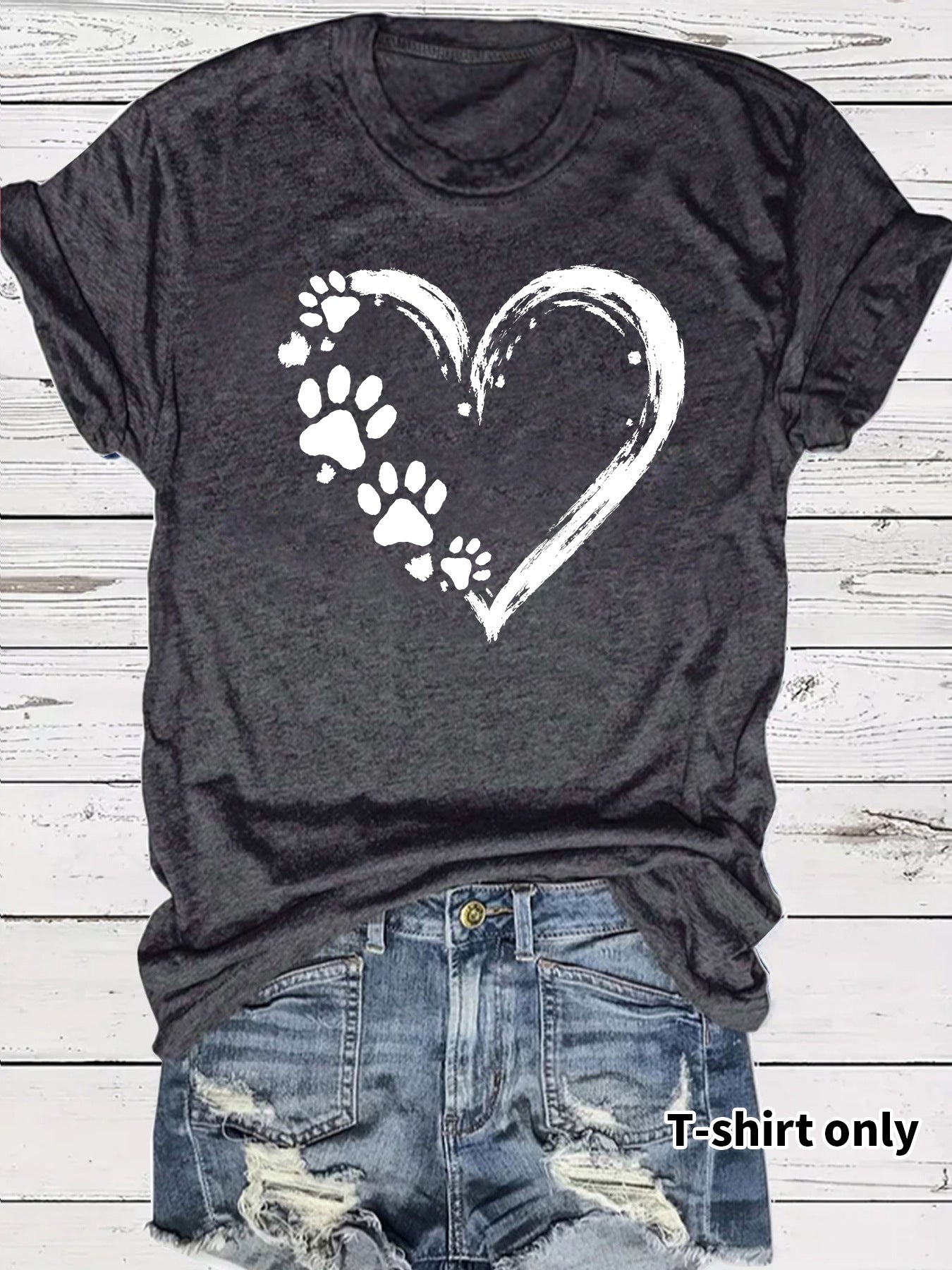 Heart Shape Casual Short Sleeve T-shirt In Cotton With Printing