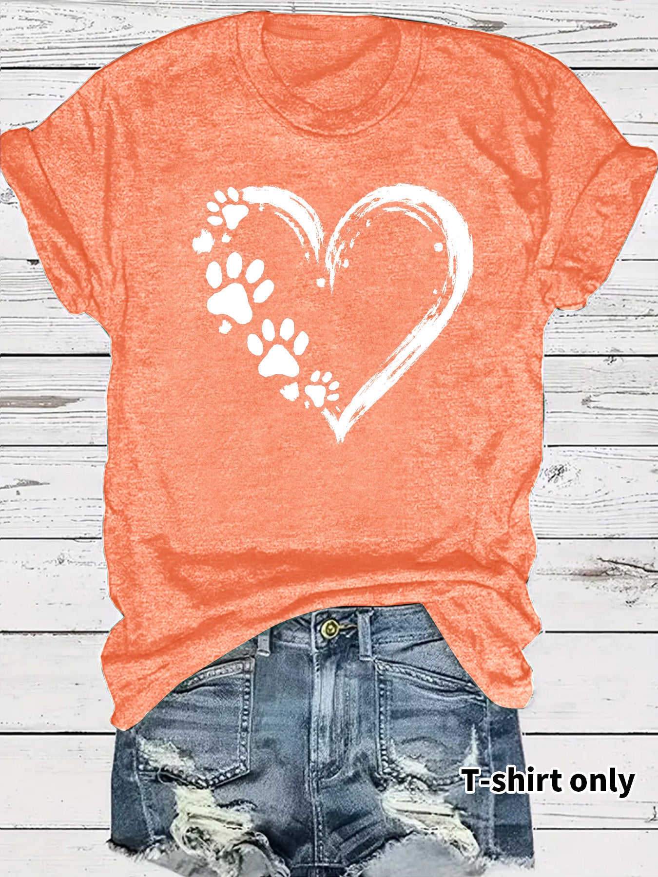 Heart Shape Casual Short Sleeve T-shirt In Cotton With Printing