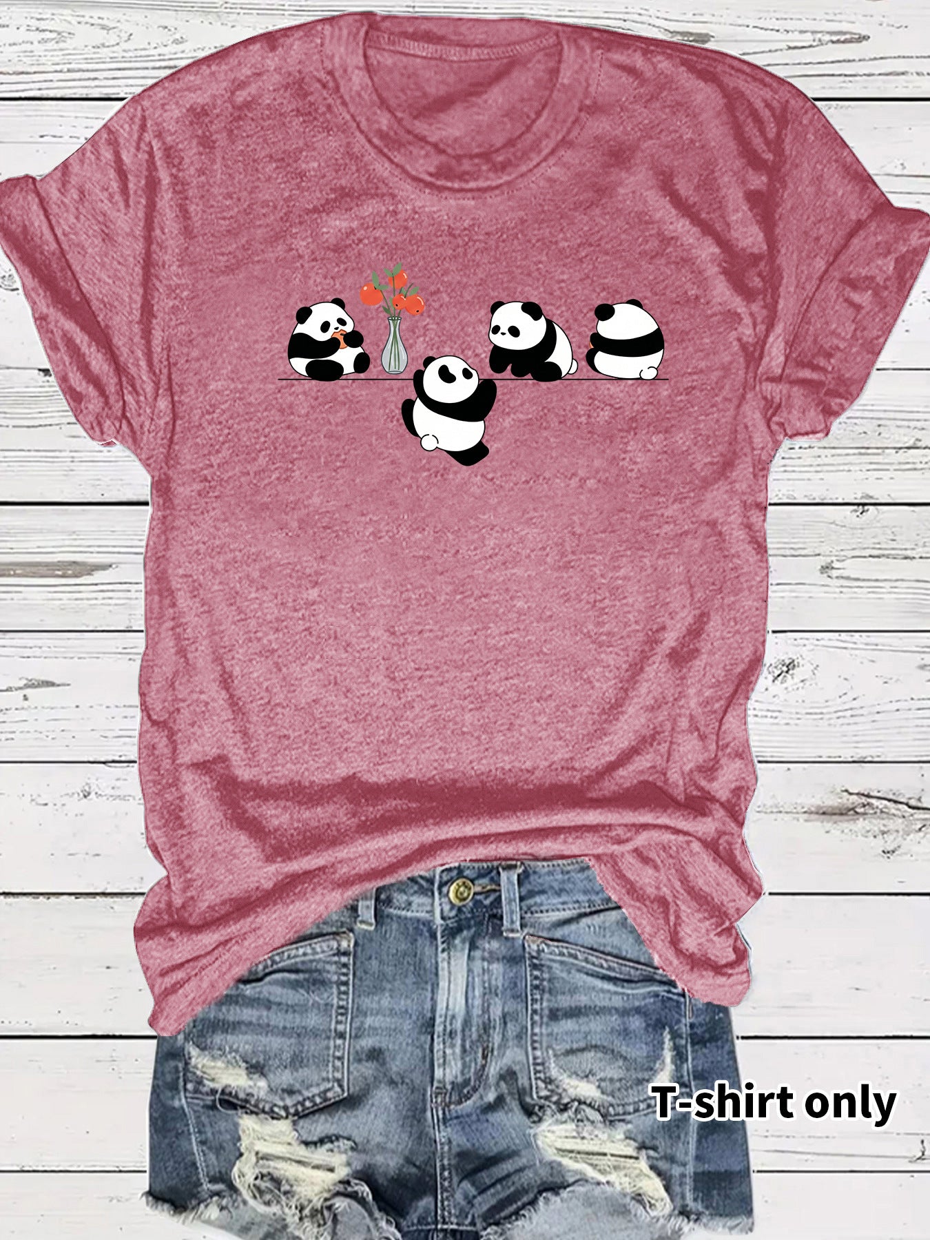 Panda Casual Short Sleeve T-shirt In Cotton Featuring Printing Design