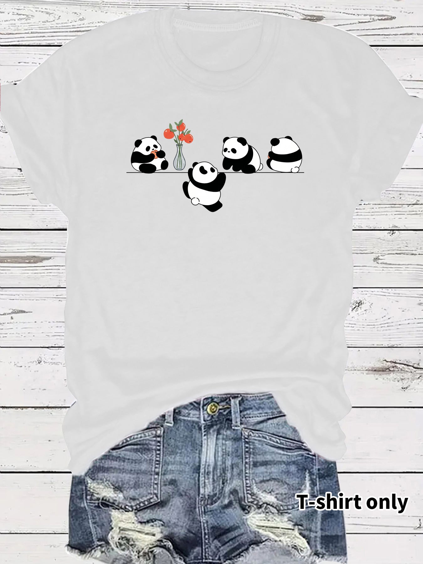 Panda Casual Short Sleeve T-shirt In Cotton Featuring Printing Design