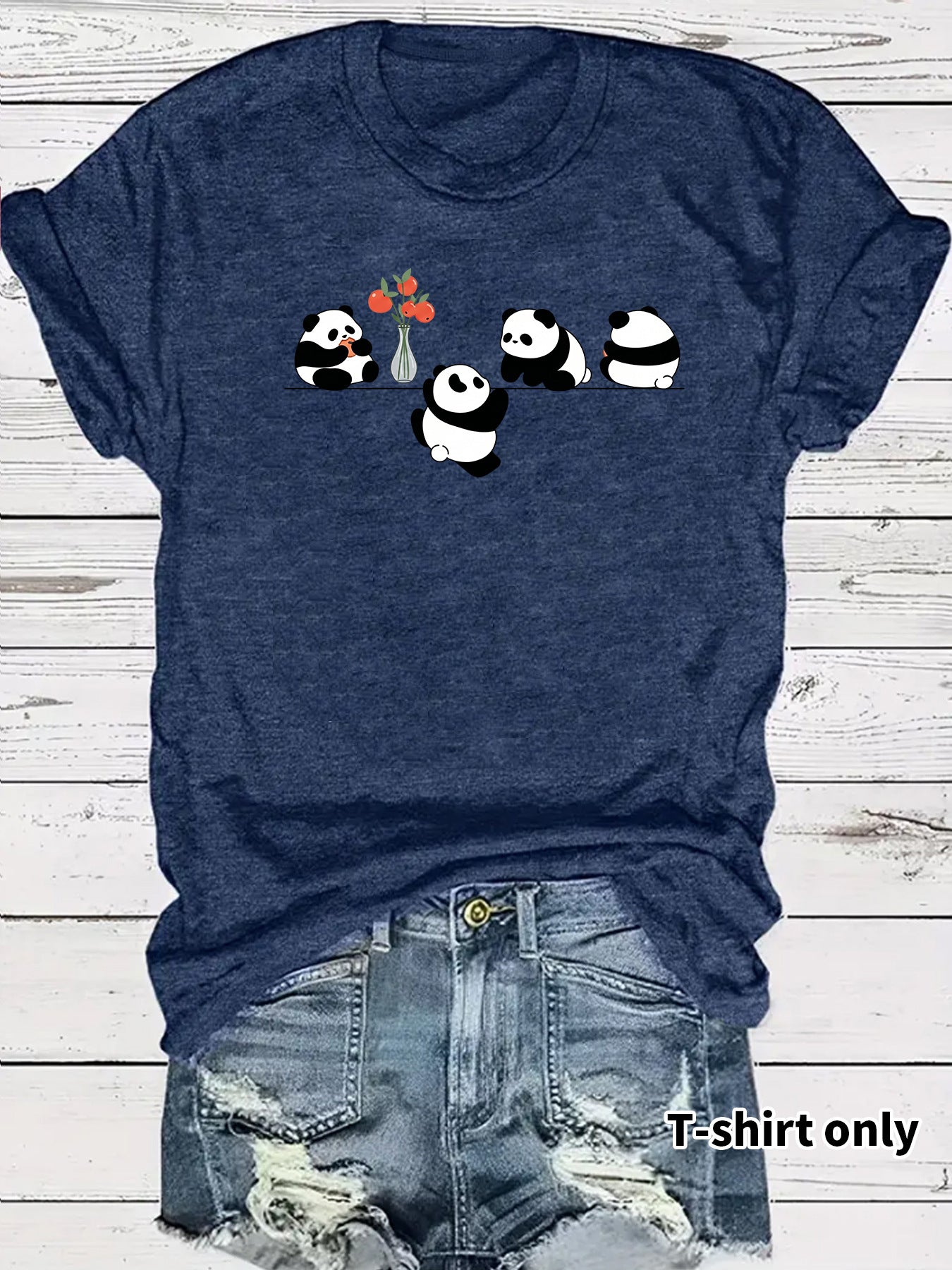 Panda Casual Short Sleeve T-shirt In Cotton Featuring Printing Design
