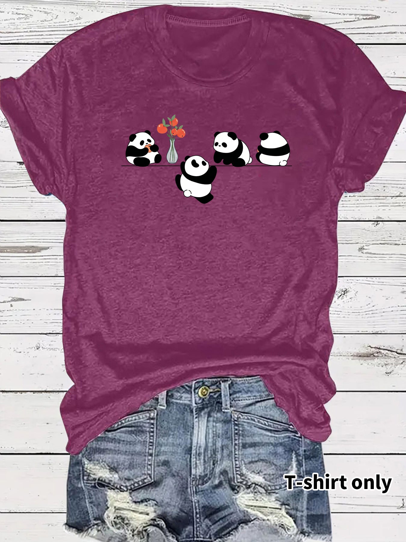 Panda Casual Short Sleeve T-shirt In Cotton Featuring Printing Design
