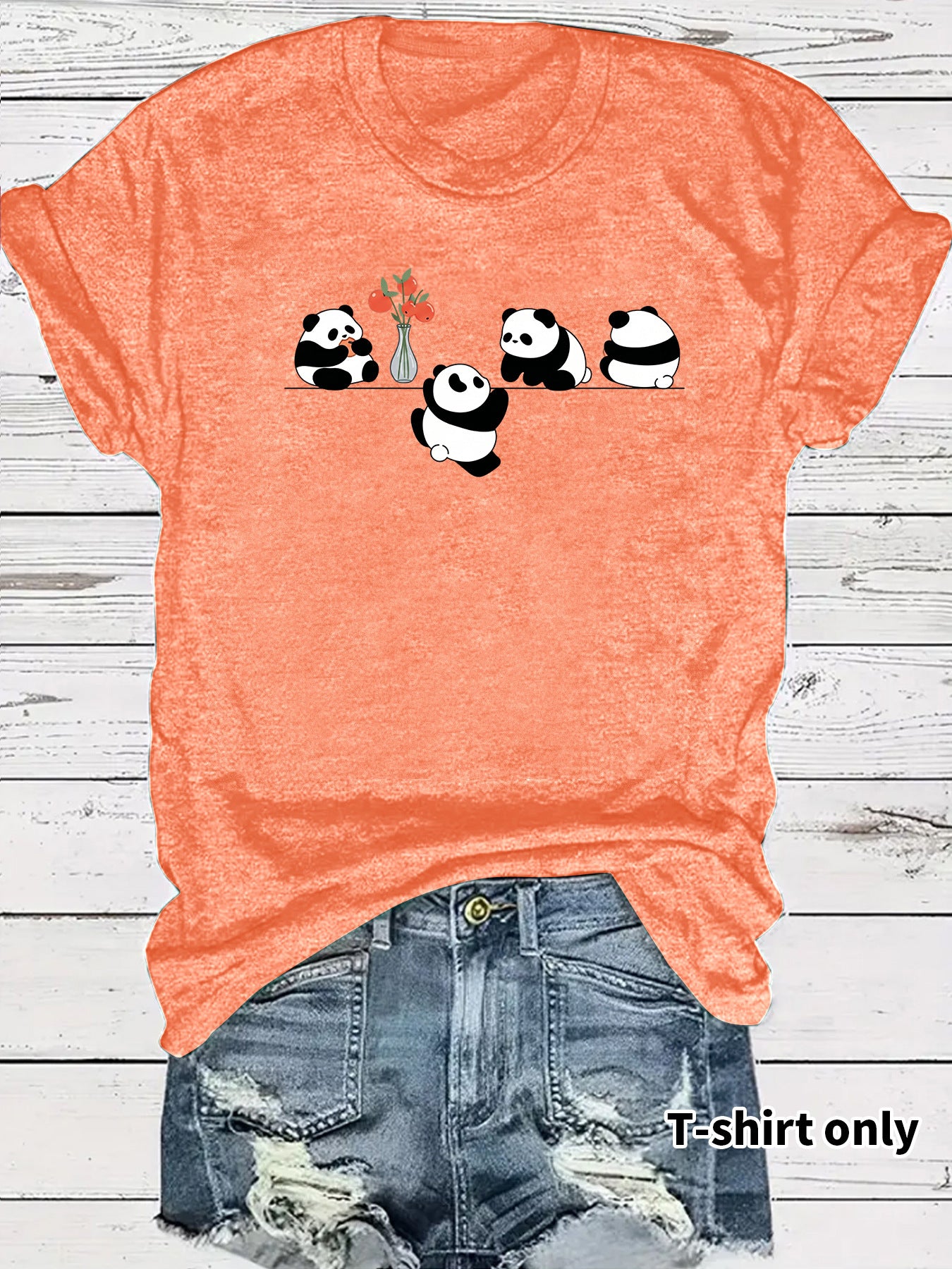 Panda Casual Short Sleeve T-shirt In Cotton Featuring Printing Design
