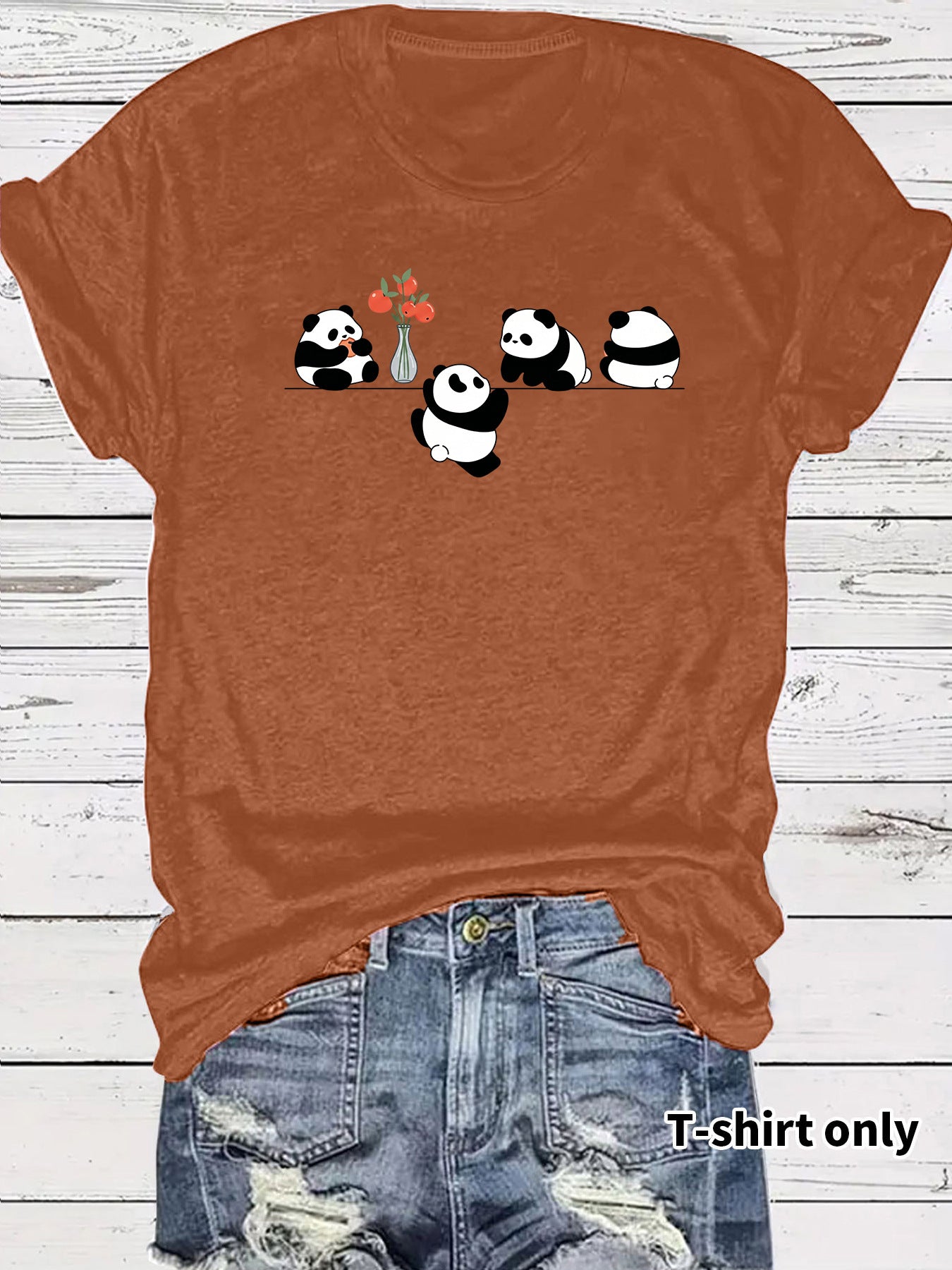 Panda Casual Short Sleeve T-shirt In Cotton Featuring Printing Design