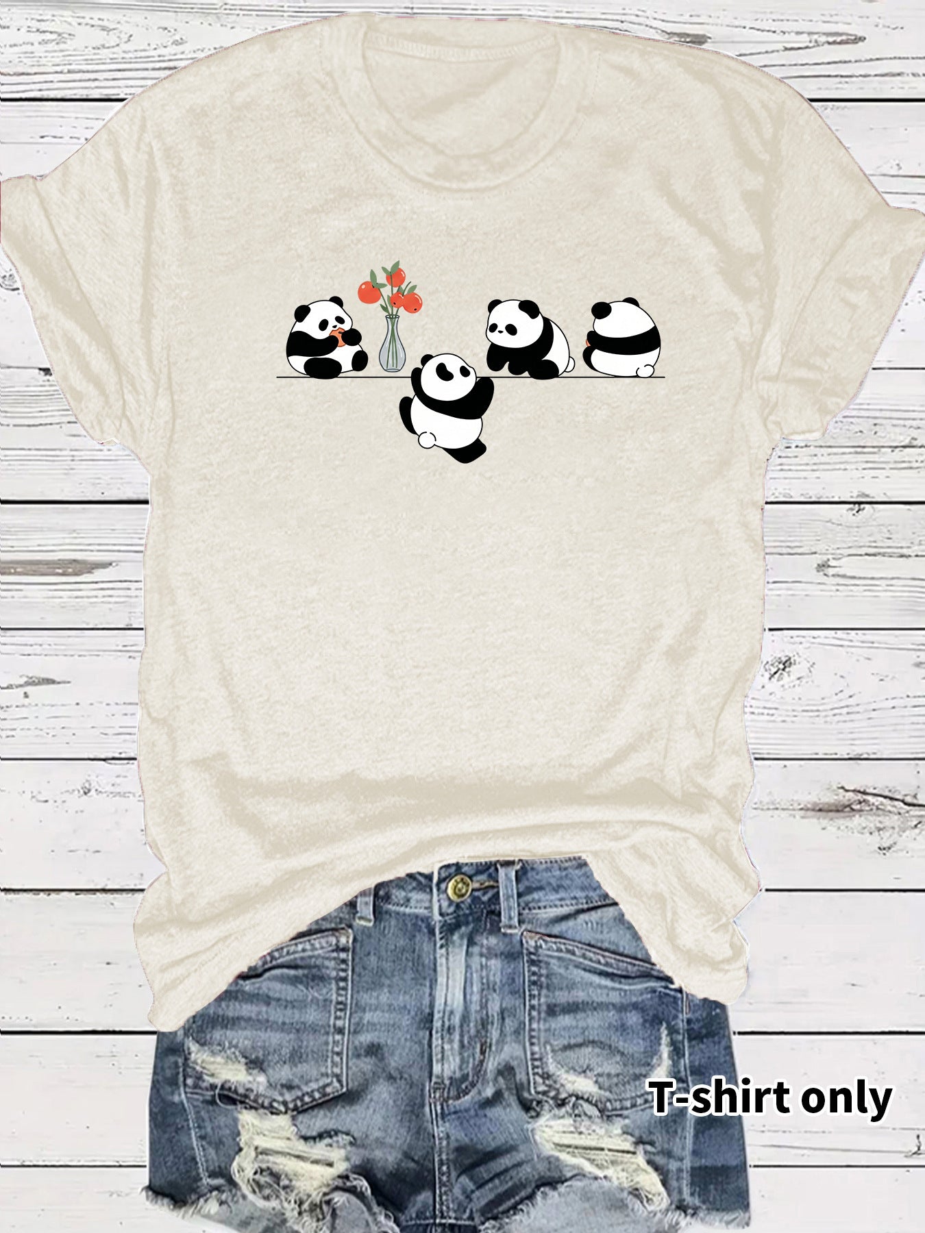 Panda Casual Short Sleeve T-shirt In Cotton Featuring Printing Design