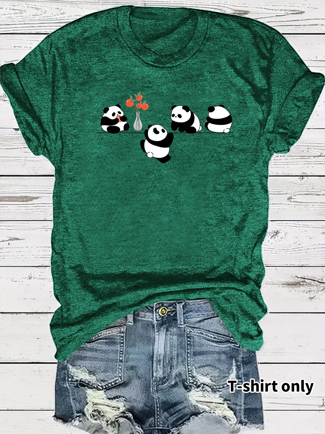 Panda Casual Short Sleeve T-shirt In Cotton Featuring Printing Design