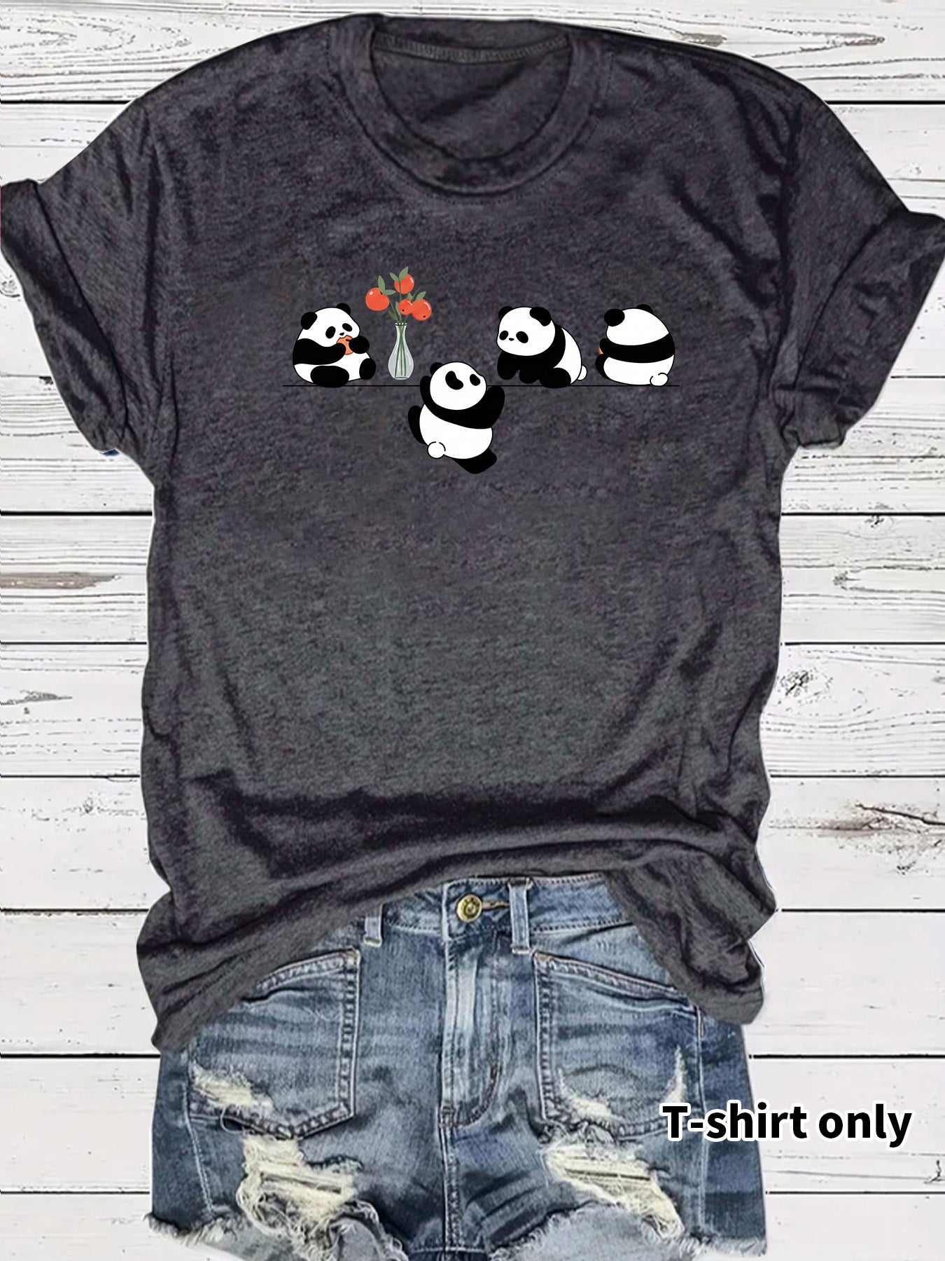 Panda Casual Short Sleeve T-shirt In Cotton Featuring Printing Design