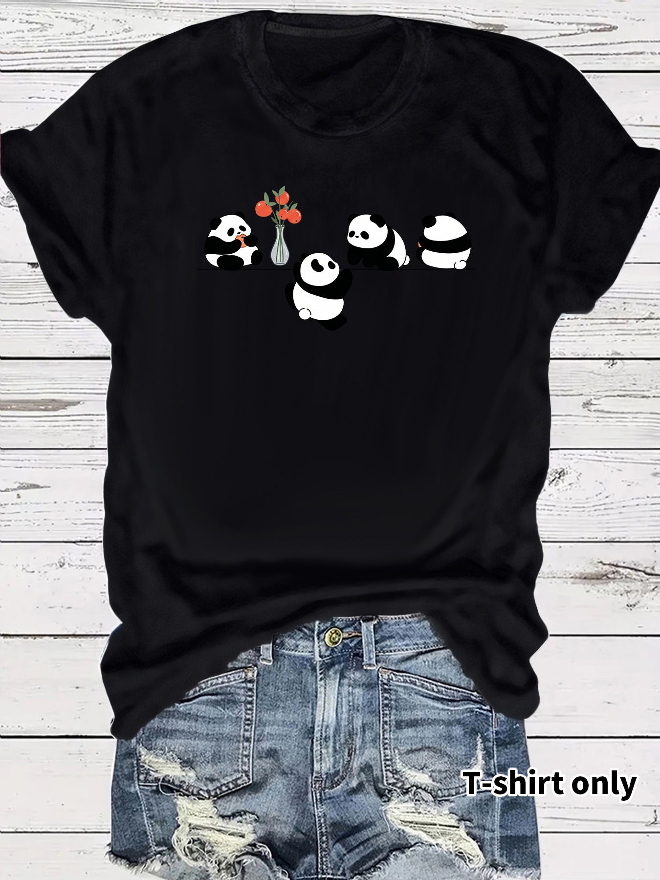 Panda Casual Short Sleeve T-shirt In Cotton Featuring Printing Design