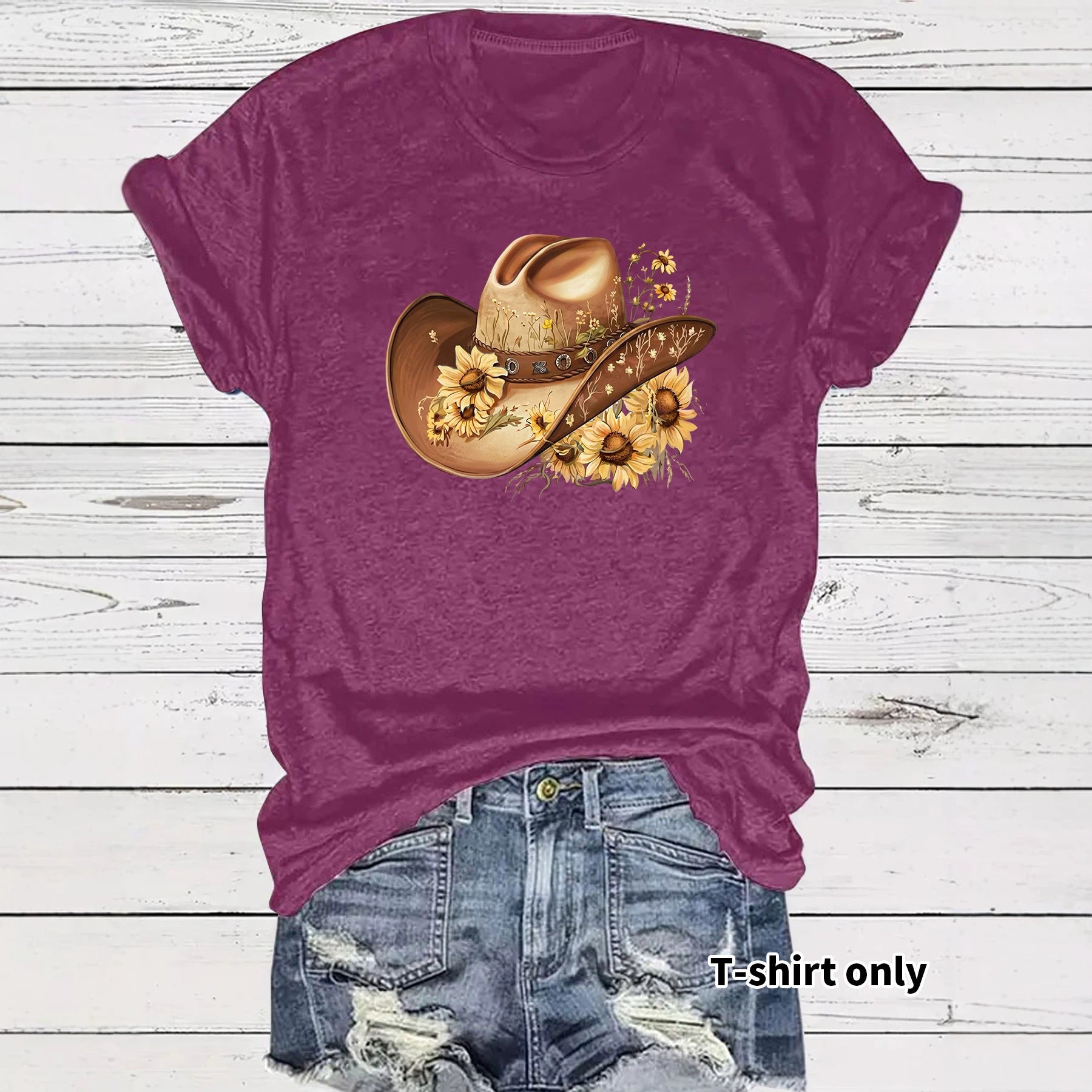 Casual Sunflower T-shirt For Women With Short Sleeve, Cotton Fabric Featuring Printing Design