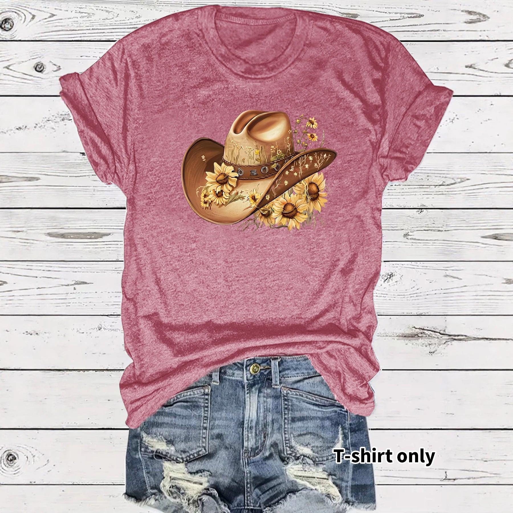 Casual Sunflower T-shirt For Women With Short Sleeve, Cotton Fabric Featuring Printing Design