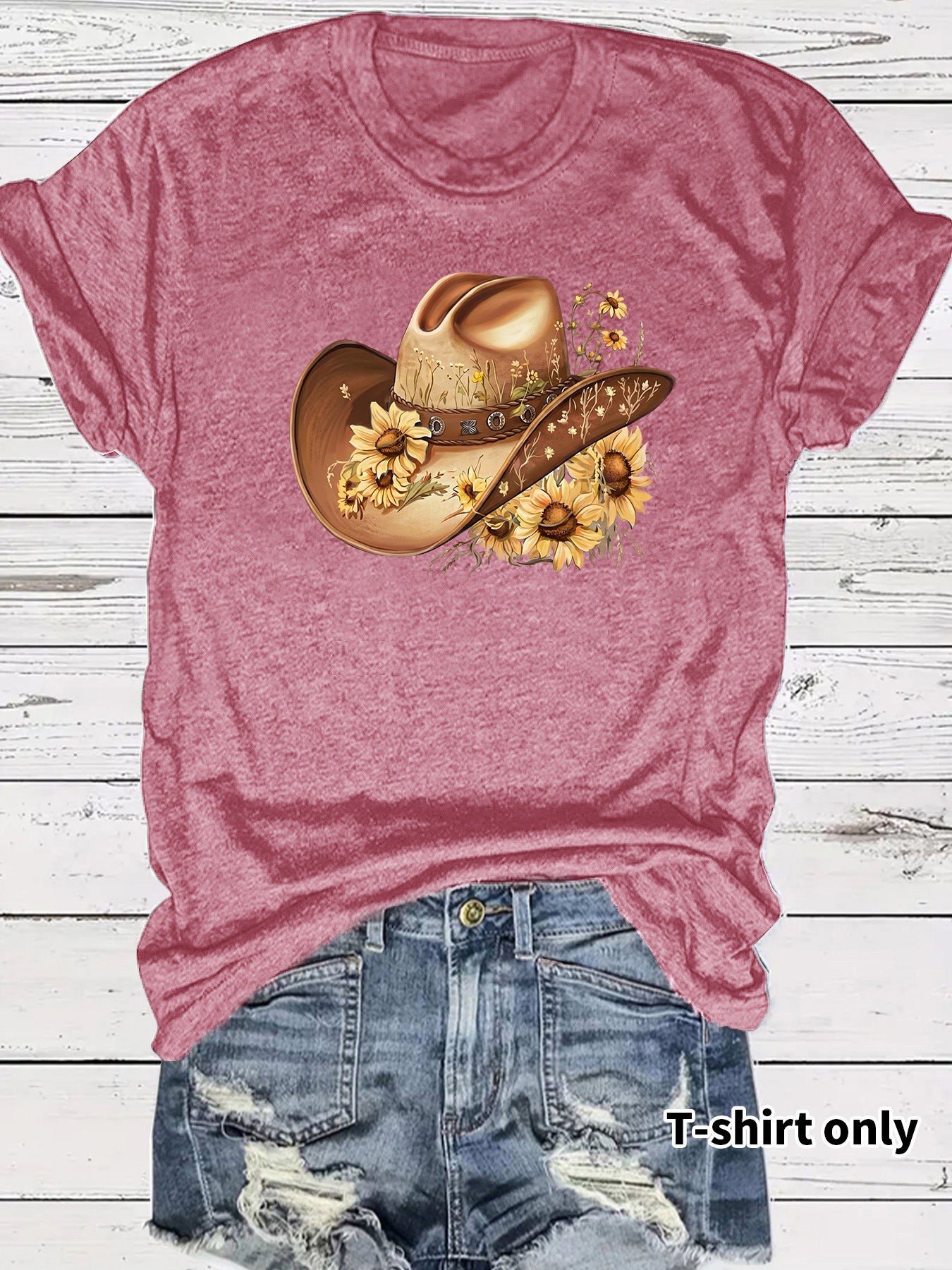 Casual Sunflower T-shirt For Women With Short Sleeve, Cotton Fabric Featuring Printing Design