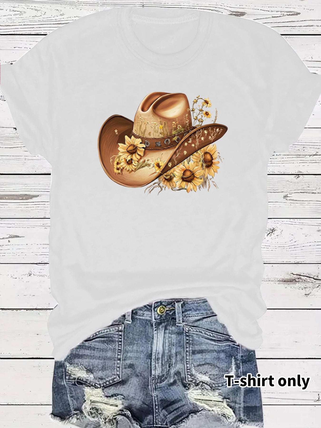 Casual Sunflower T-shirt For Women With Short Sleeve, Cotton Fabric Featuring Printing Design