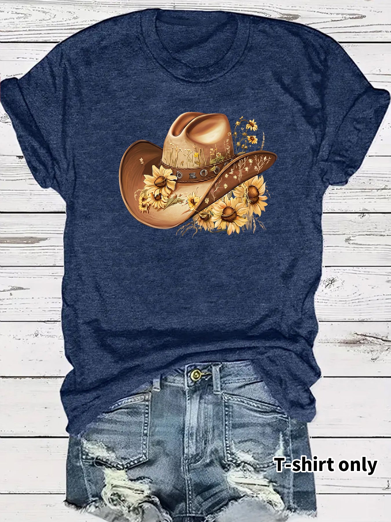 Casual Sunflower T-shirt For Women With Short Sleeve, Cotton Fabric Featuring Printing Design