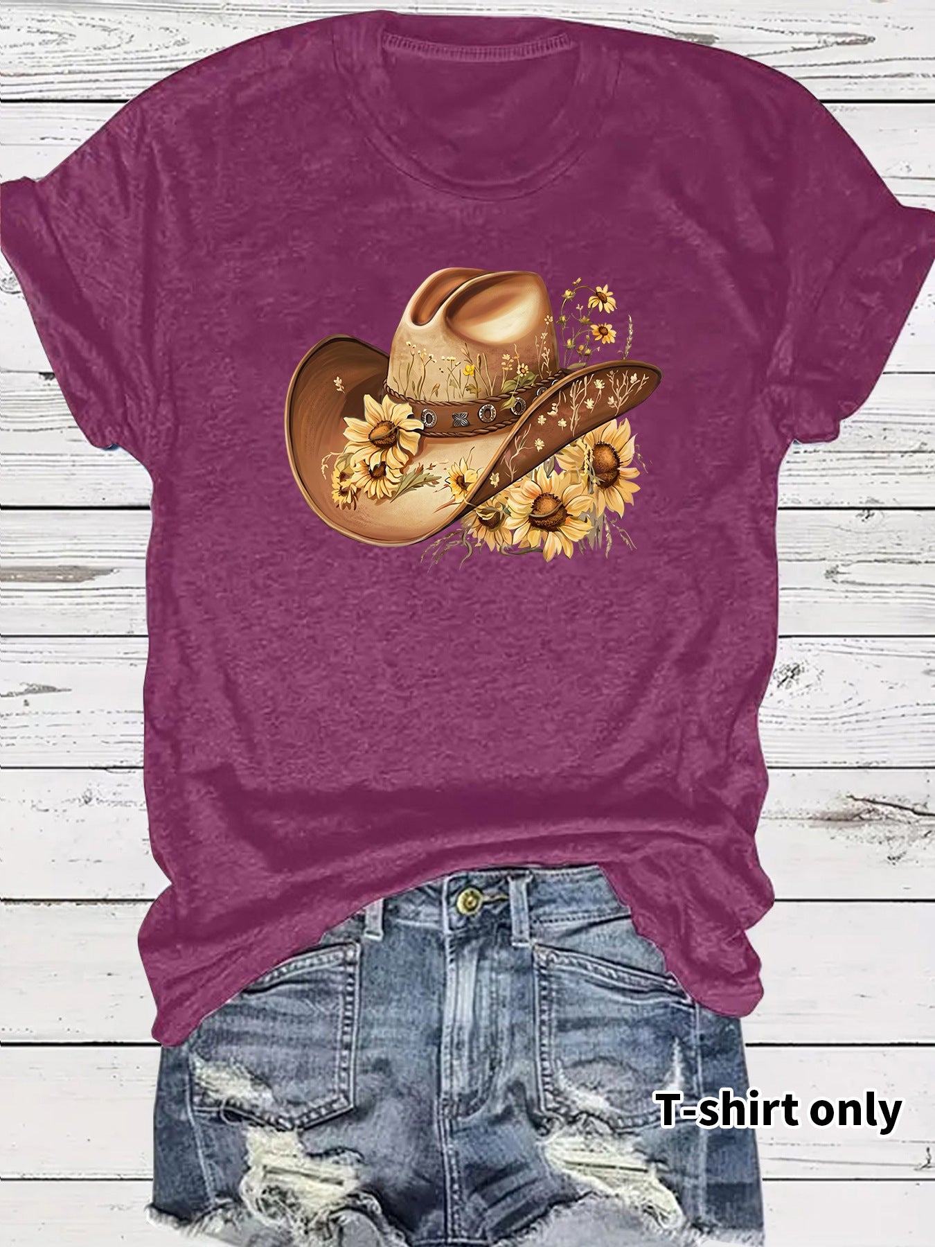 Casual Sunflower T-shirt For Women With Short Sleeve, Cotton Fabric Featuring Printing Design