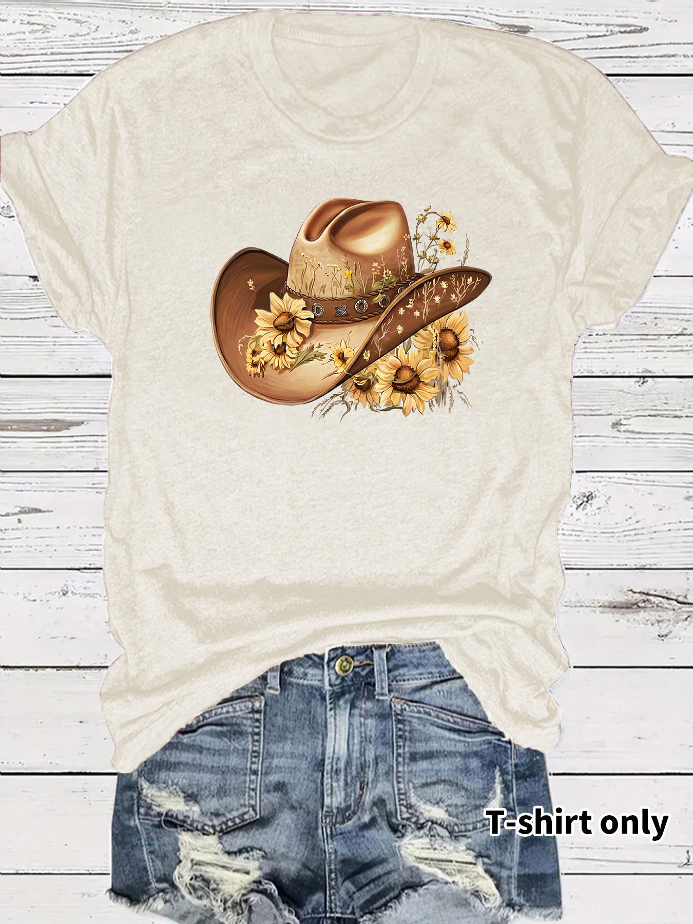 Casual Sunflower T-shirt For Women With Short Sleeve, Cotton Fabric Featuring Printing Design