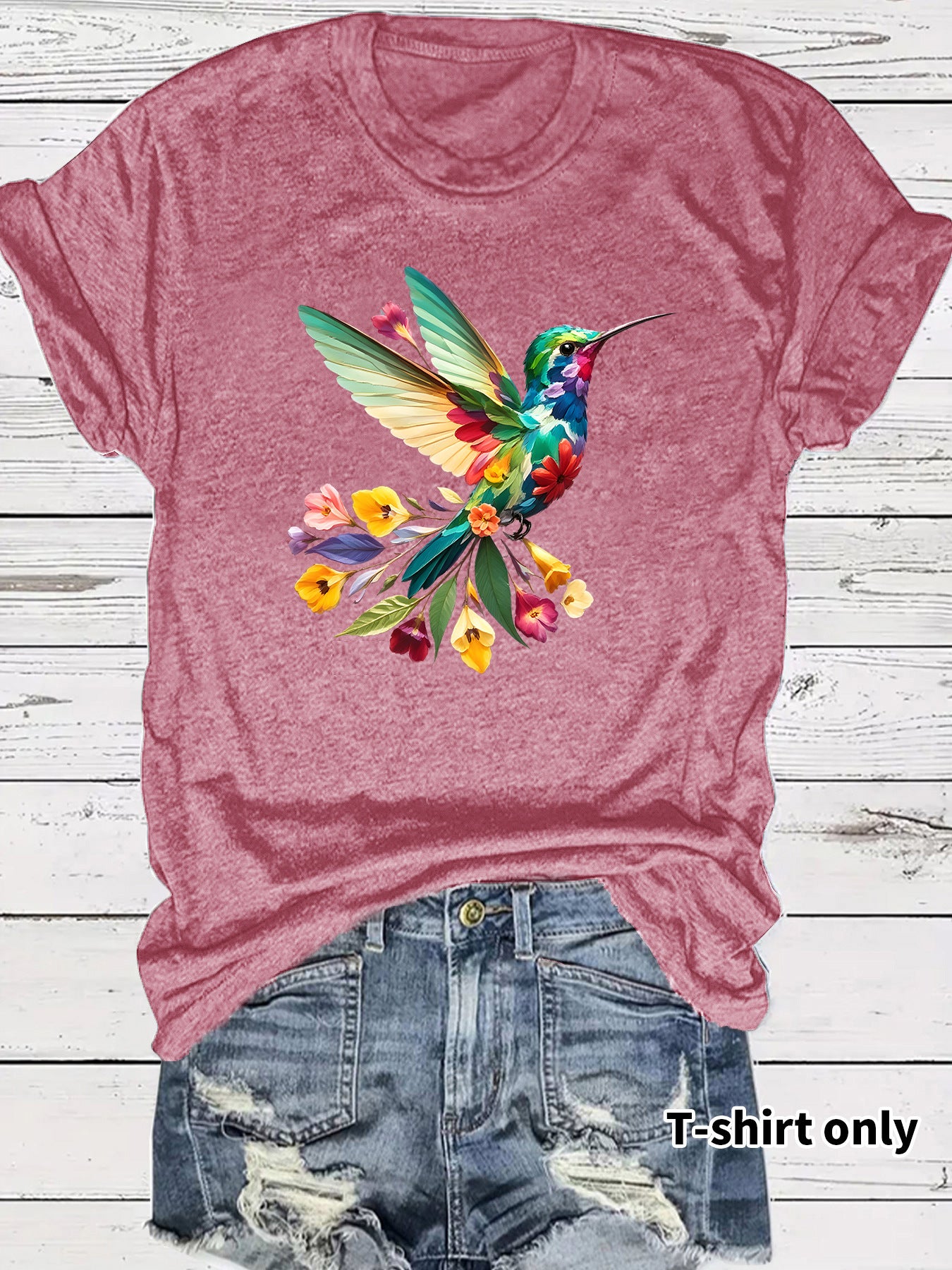 Hummingbird Casual Short Sleeve T-shirt In Cotton With Printing