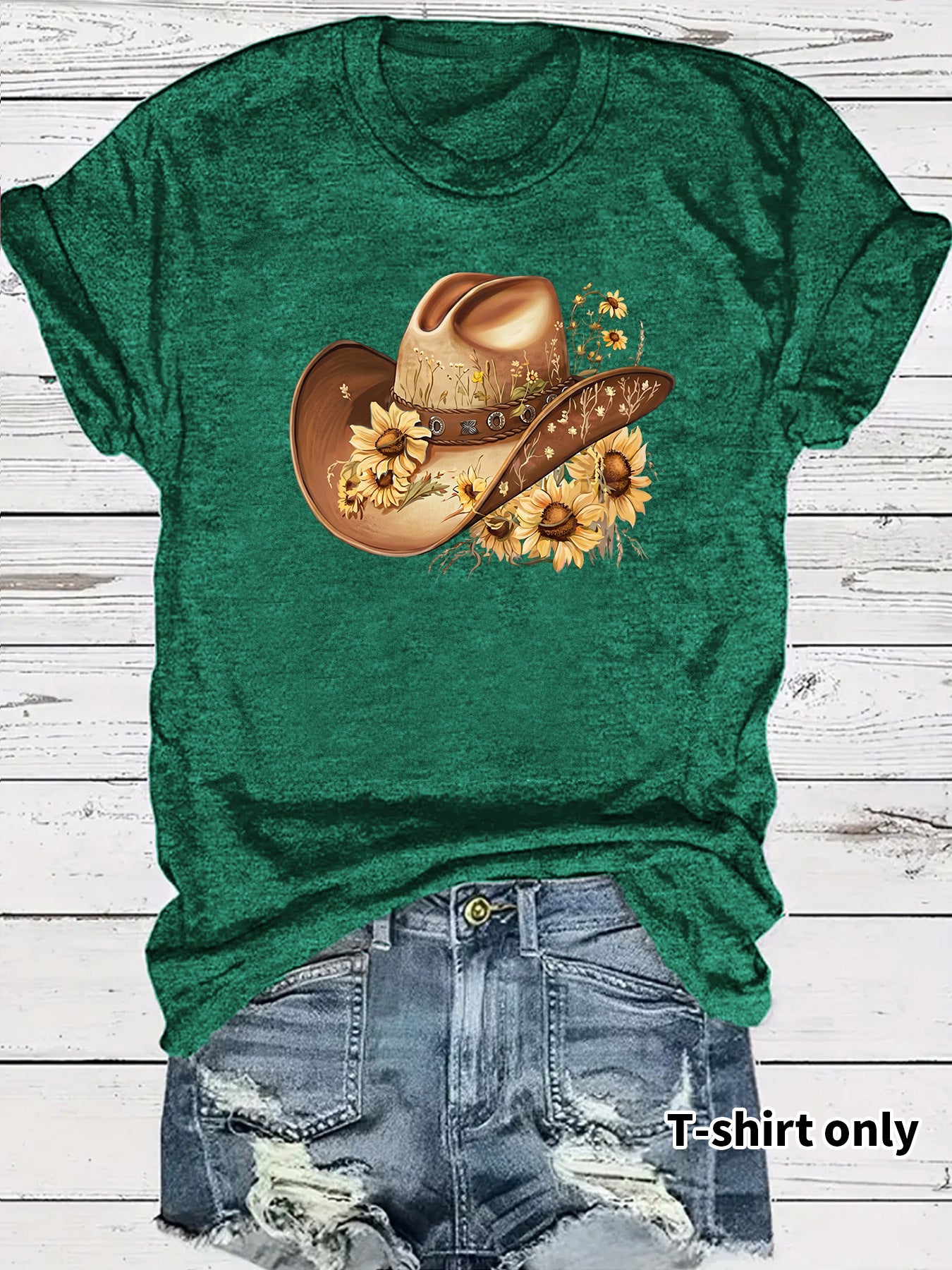 Casual Sunflower T-shirt For Women With Short Sleeve, Cotton Fabric Featuring Printing Design