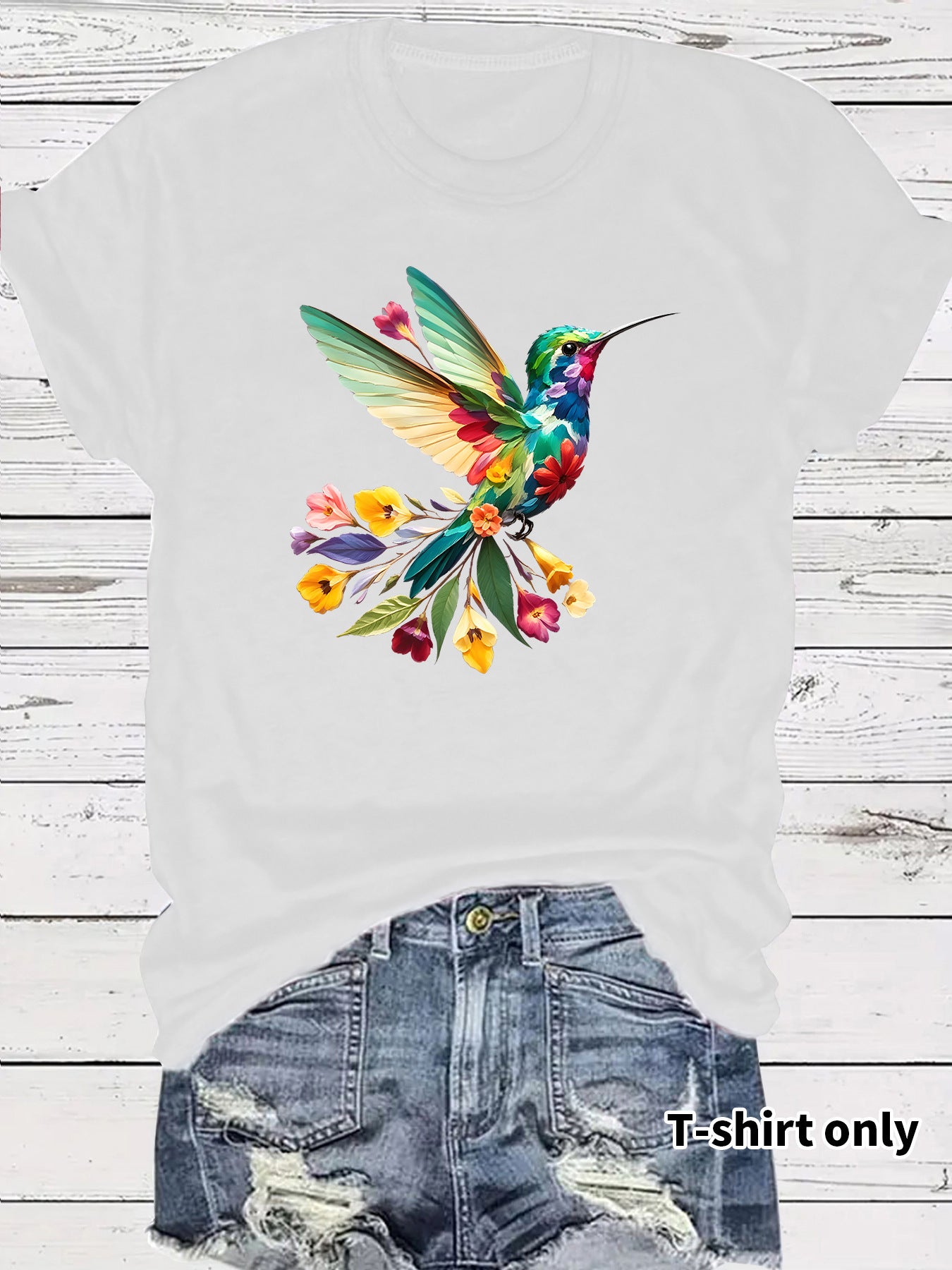 Hummingbird Casual Short Sleeve T-shirt In Cotton With Printing