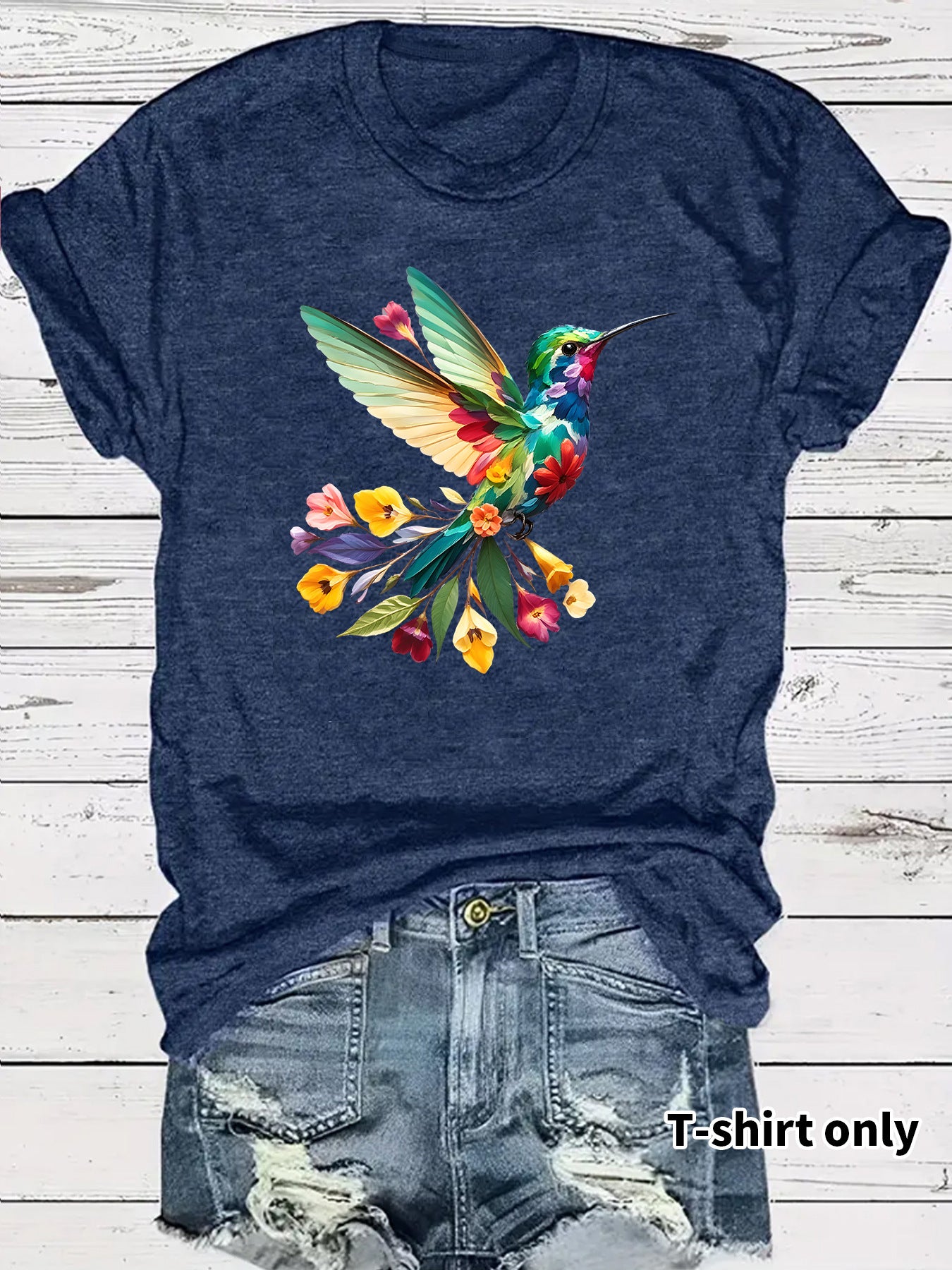 Hummingbird Casual Short Sleeve T-shirt In Cotton With Printing
