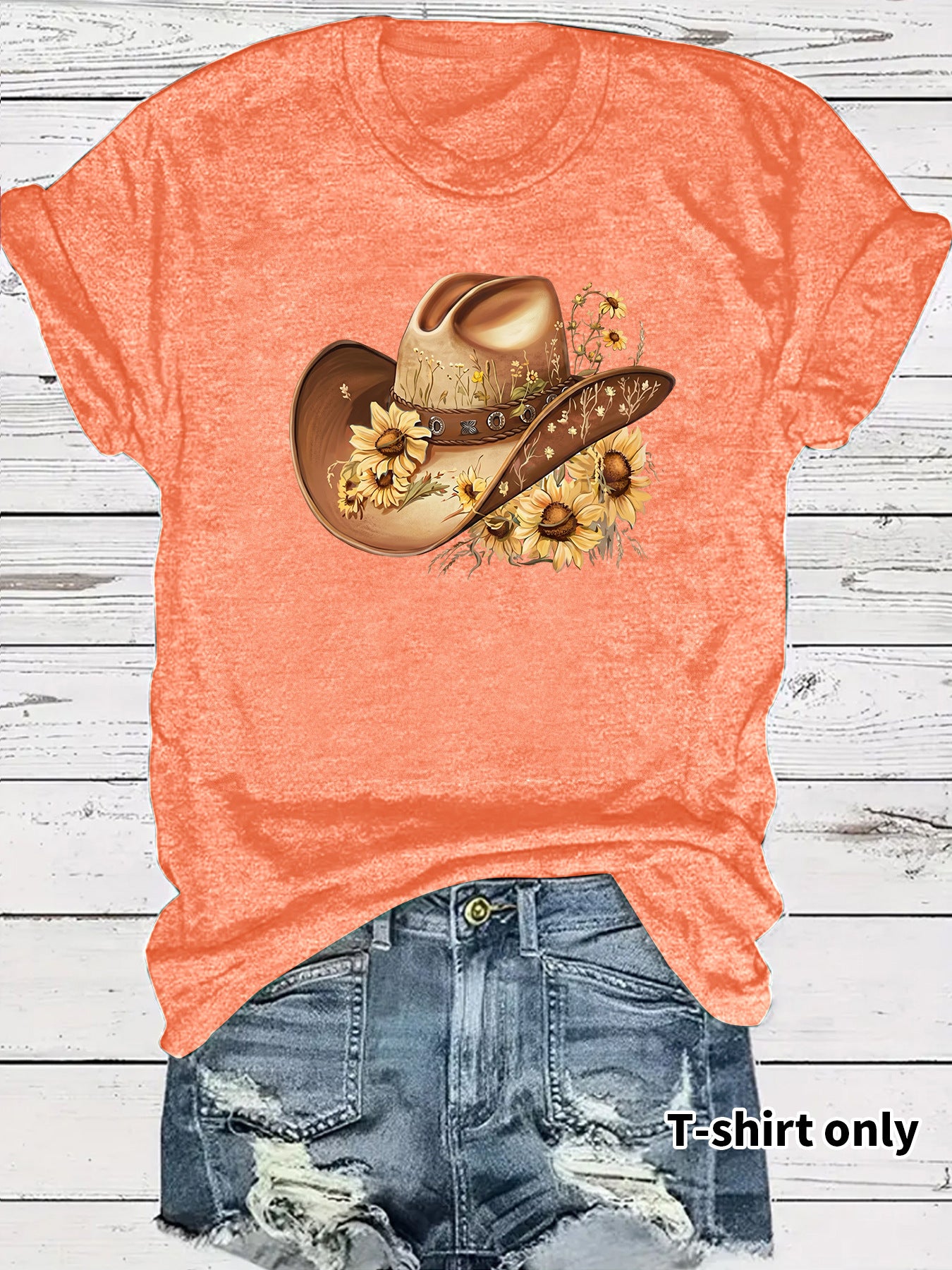 Casual Sunflower T-shirt For Women With Short Sleeve, Cotton Fabric Featuring Printing Design