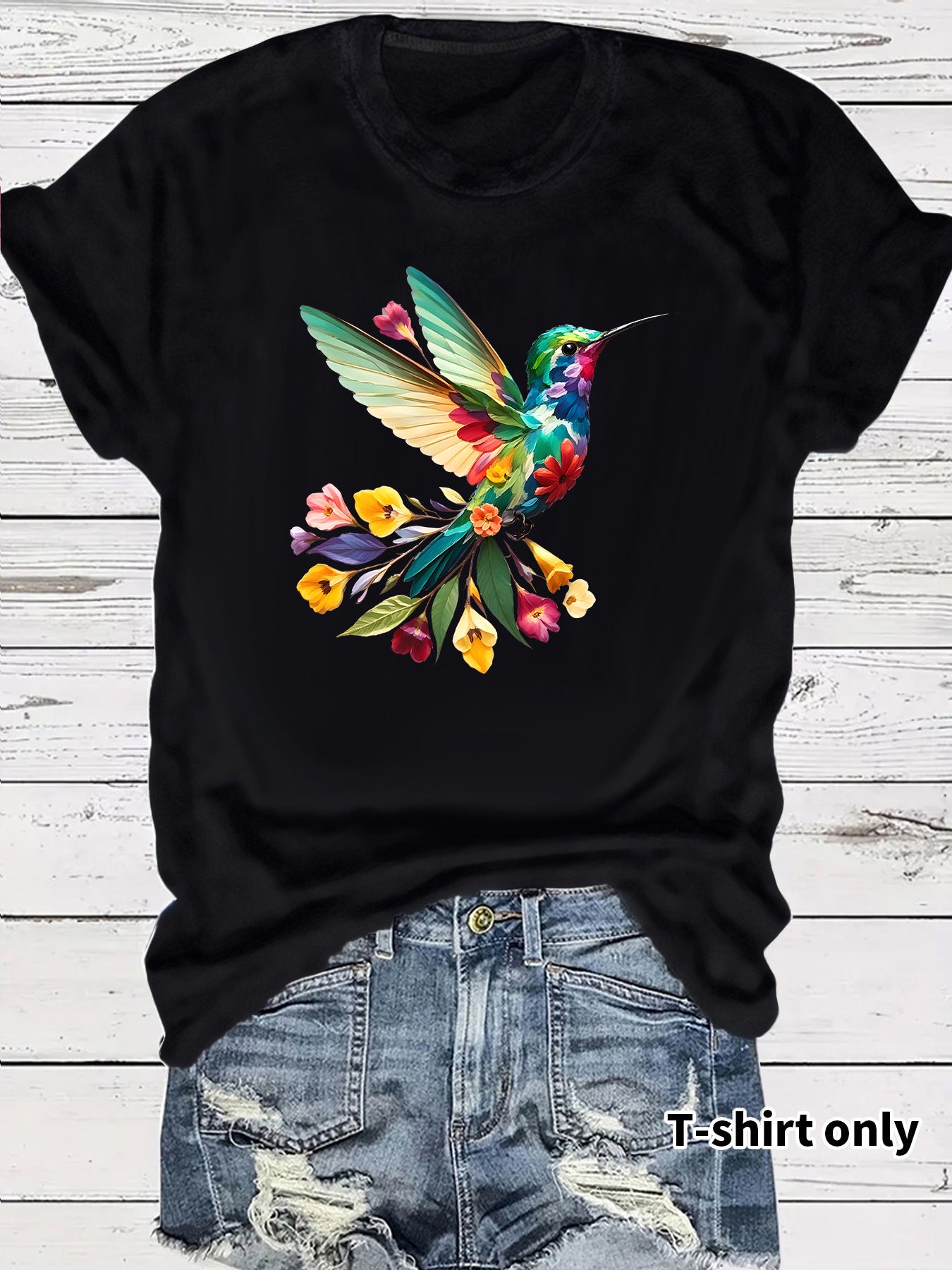 Hummingbird Casual Short Sleeve T-shirt In Cotton With Printing
