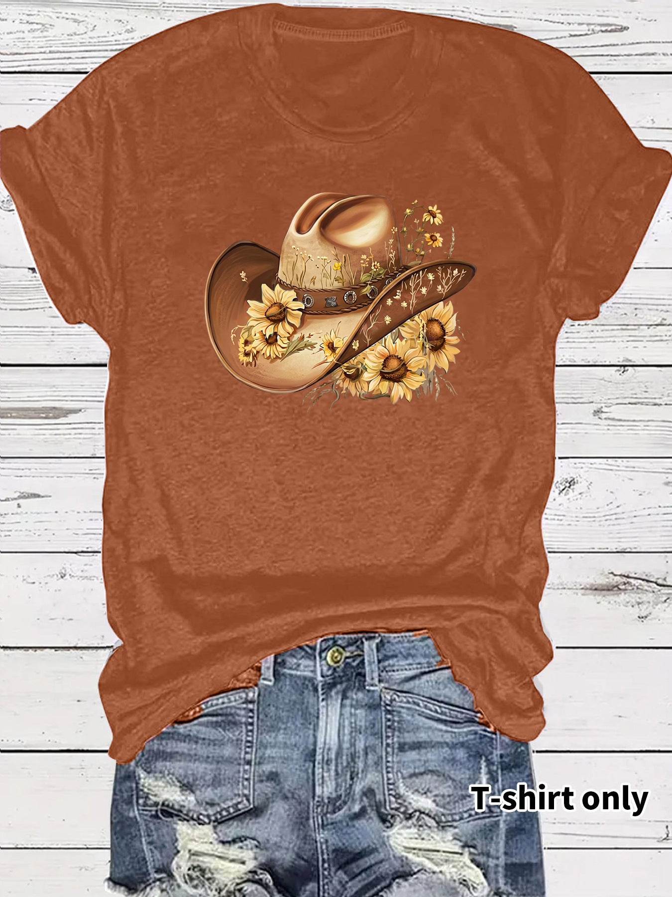 Casual Sunflower T-shirt For Women With Short Sleeve, Cotton Fabric Featuring Printing Design
