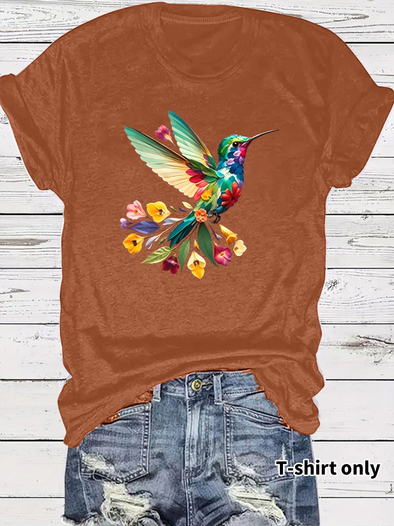 Hummingbird Casual Short Sleeve T-shirt In Cotton With Printing