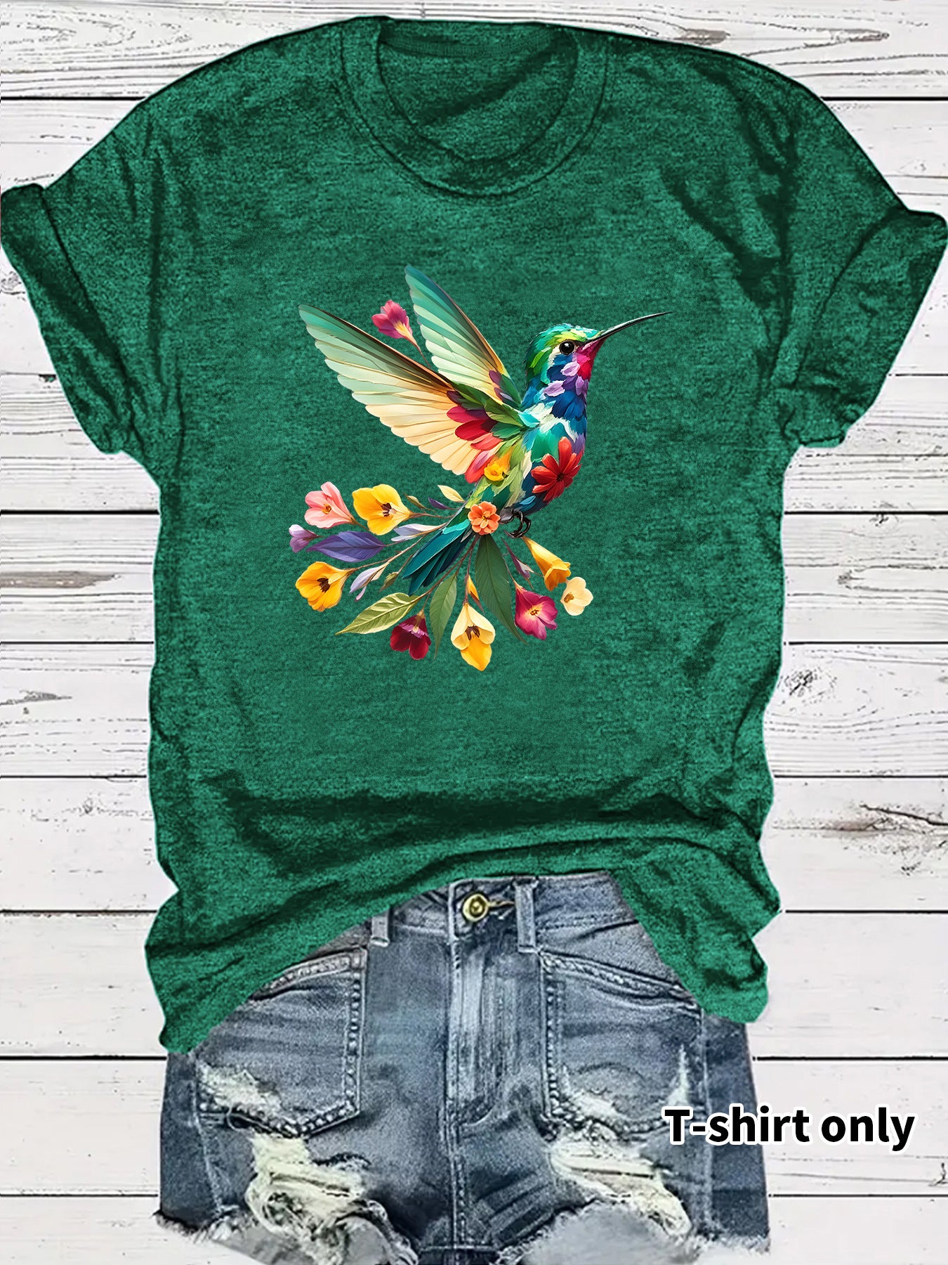 Hummingbird Casual Short Sleeve T-shirt In Cotton With Printing