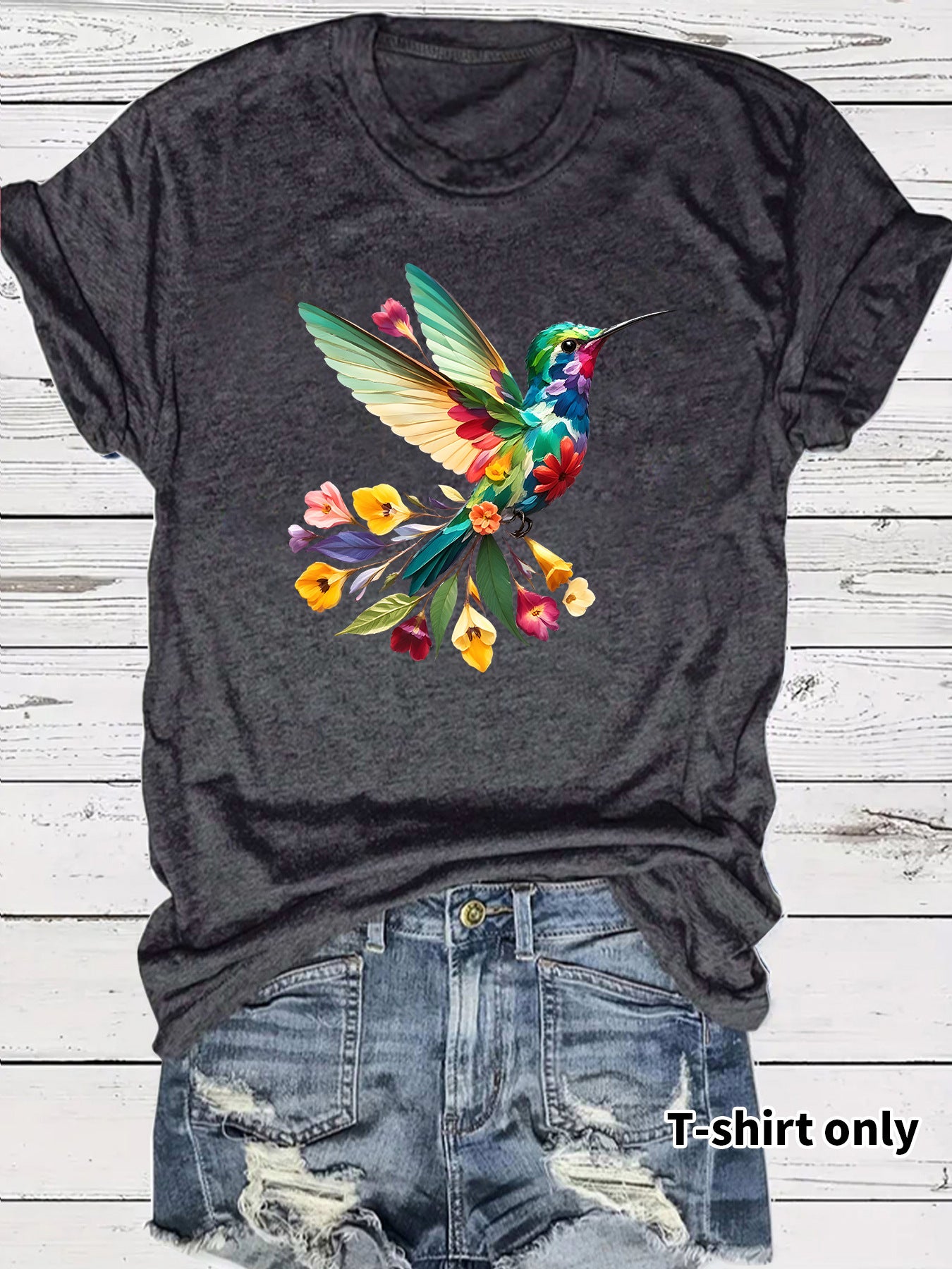 Hummingbird Casual Short Sleeve T-shirt In Cotton With Printing