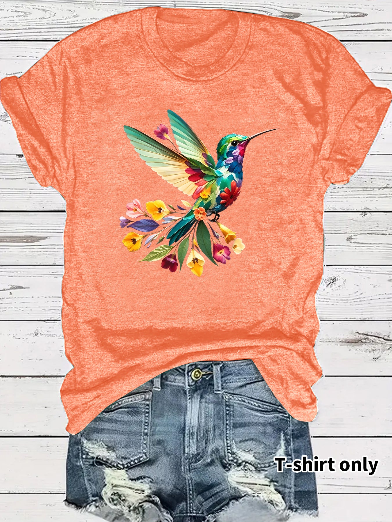 Hummingbird Casual Short Sleeve T-shirt In Cotton With Printing