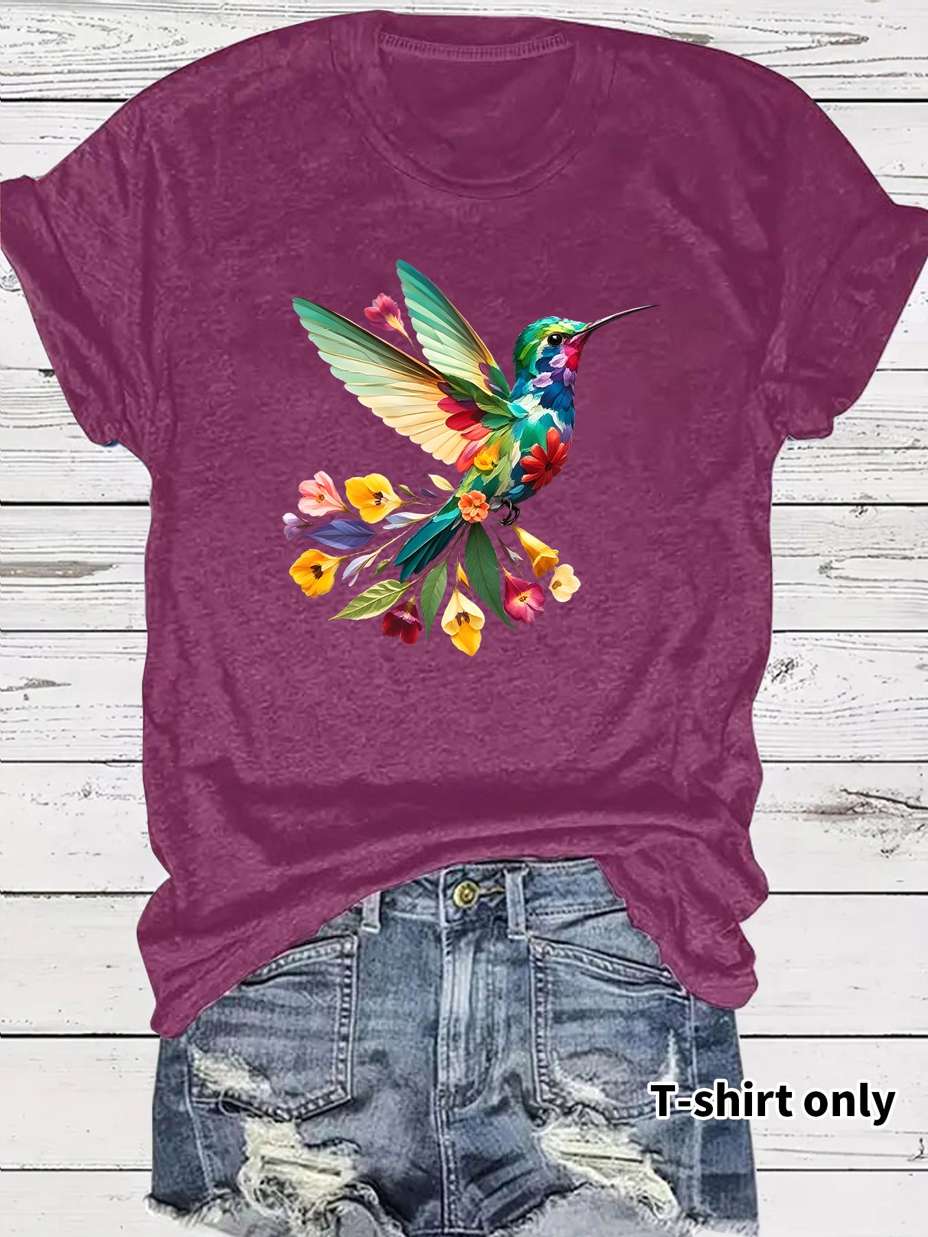 Hummingbird Casual Short Sleeve T-shirt In Cotton With Printing